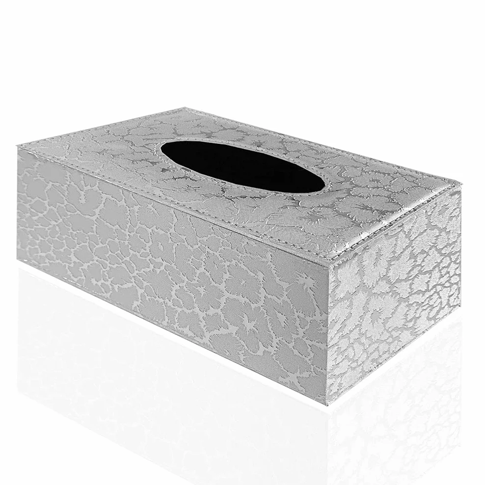 Stylowy uchwyt na chusteczki z PU skóry, nowoczesny prostokątny uchwyt na serwetki Pumping Paperchase (Silver Lightning)