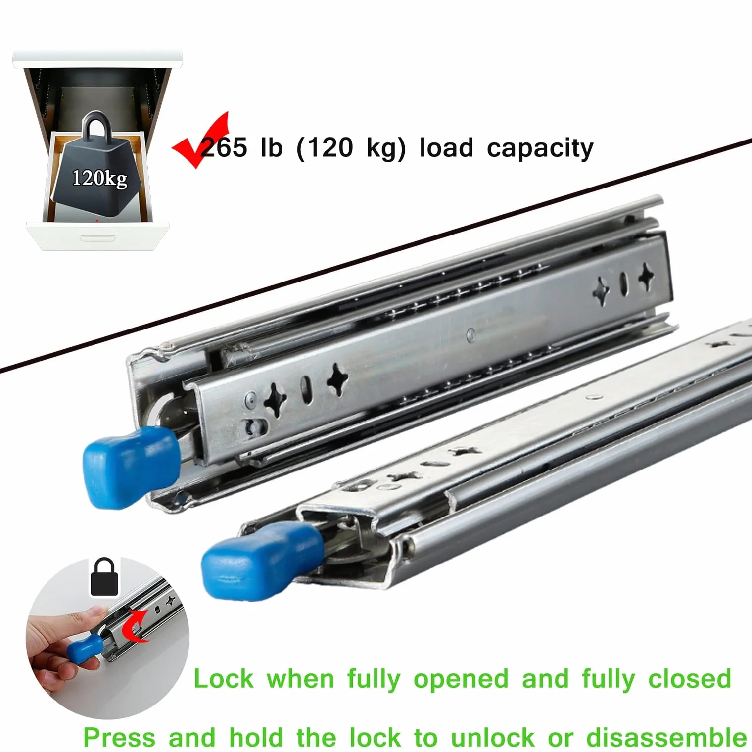 Wytrzymałe zdejmowane prowadnice do szuflad z łożyskami kulkowymi – metalowe prowadnice do klawiatury z pełnym przedłużeniem 81 cm 91 cm 111 cm 152 cm – idealne do gładkich tacek na klawiaturę i