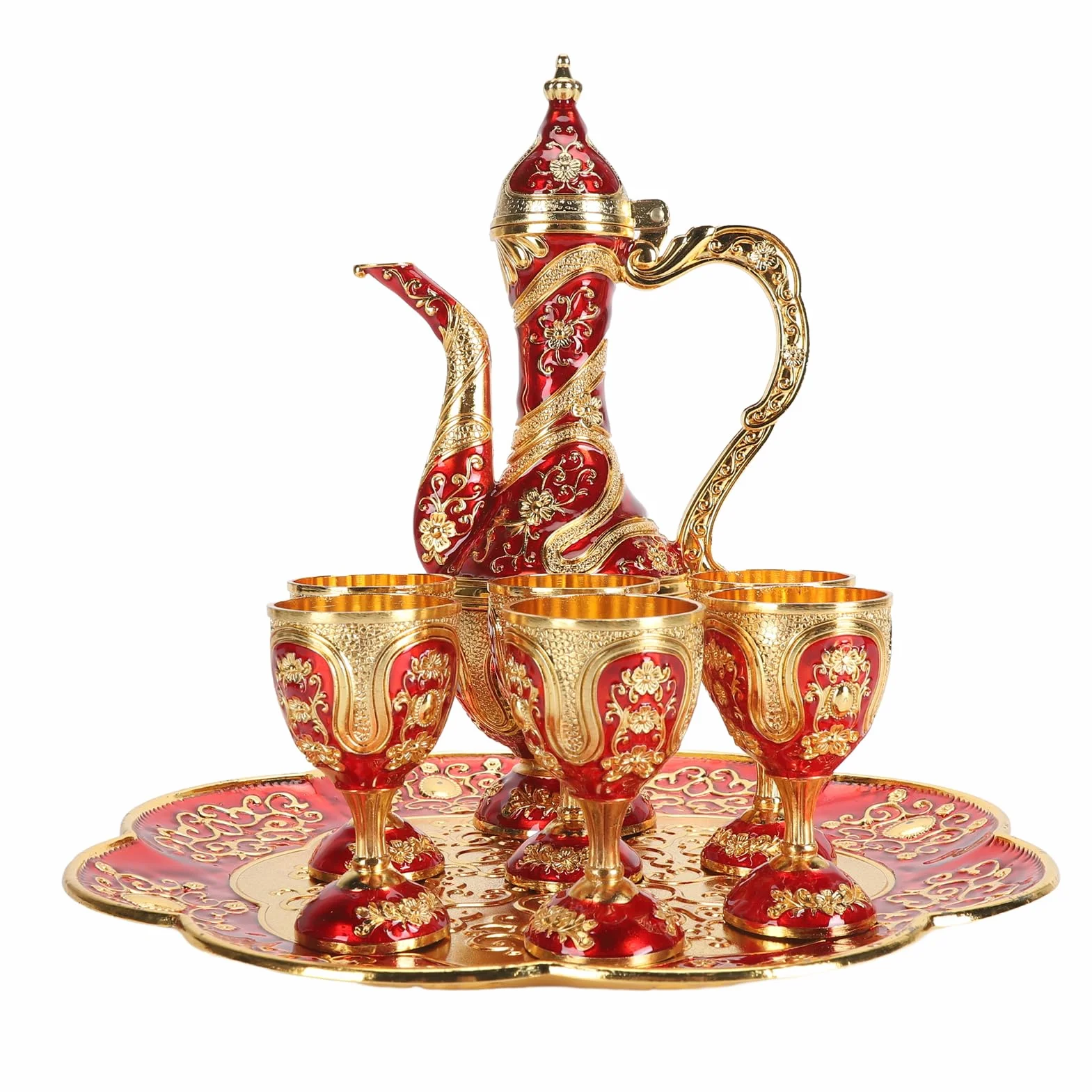 Naroote Turecki Zestaw Herbaty, Turecki Zestaw Herbaciany dla Dorosłych Cynk Stop Herbaty Łatwa Czyste, Eleganckie Trwałe Vintage Turkish Tea Zetek Złoty Niebieski z tacą na herbatę do Kawiarni