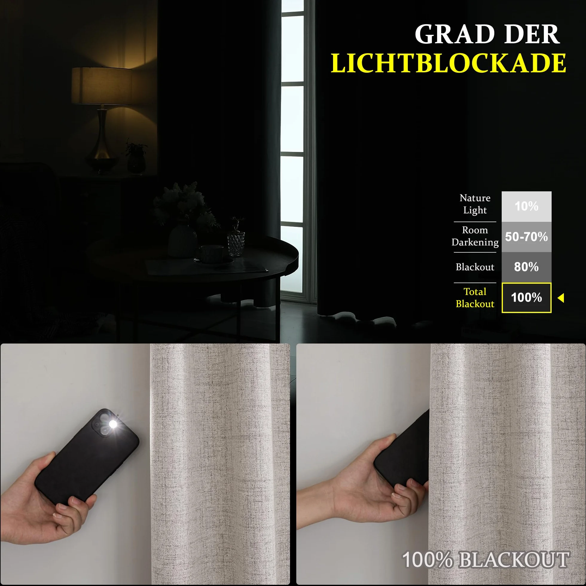 CUCRAF Zasłona w 100% nieprzezroczysta, lniana zasłona na przelotkach, zaciemniająca, szaro-biała, wys. 229 x szer. 167 cm, zestaw 2 sztuk, termiczna ochrona przed zimnem, izolacja akustyczna, do