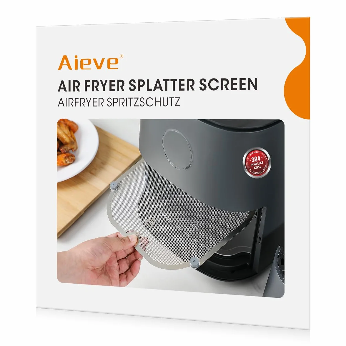AIEVE Osłona przeciwbryzgowa ze stali nierdzewnej, siatka ochronna przed rozpryskiwaniem tłuszczu, kompatybilna z Airfryer COSORI XXL 4,7 L, Ninja Speedi ON400EU 5,7 L oraz Ninja AF140EU 4,7 L
