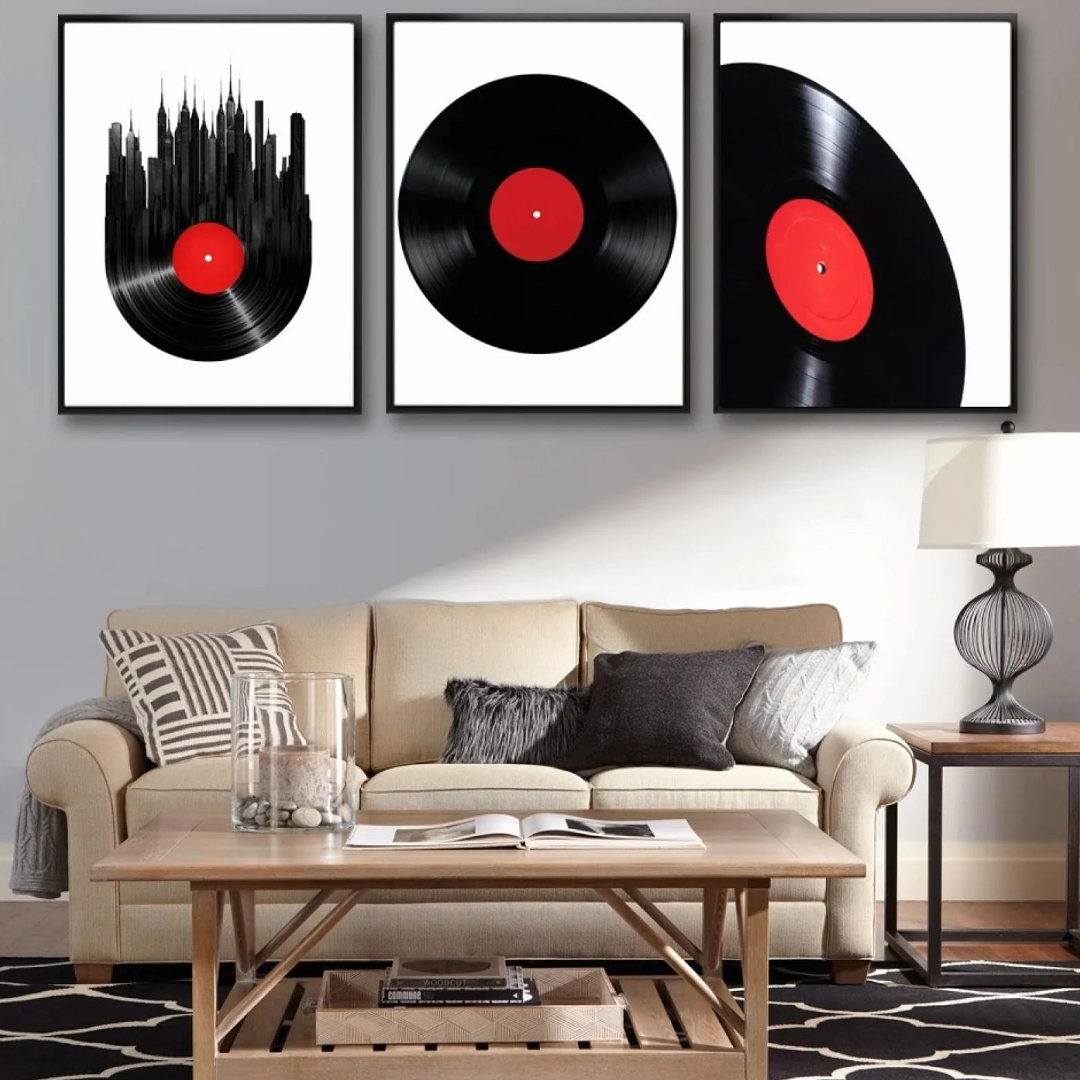 ZHAOLIN Nordyckie klasyczne płyty winylowe CD sztuka ścienna muzyka plakat obraz na płótnie druk nowoczesny minimalistyczny salon wystrój domu 60 x 90 cm (24 x 35 cali) x 3 bez ramy