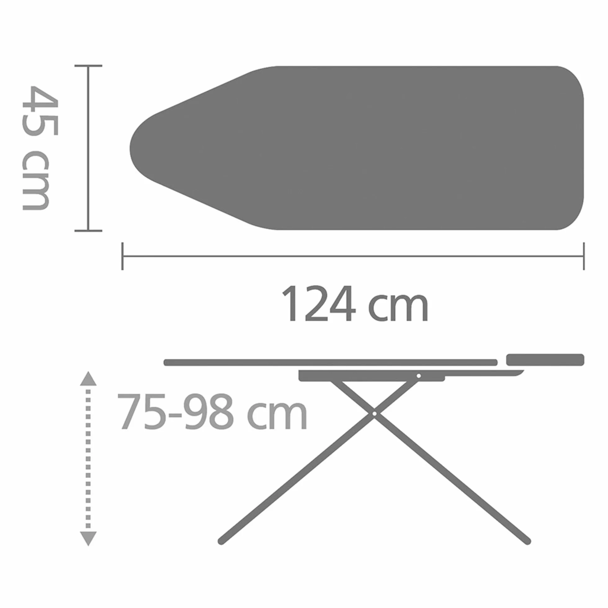 Brabantia Ironing Board C, 124x45cm - Denim Grey | 100% Fairtrade Cotton | Stable & Large Ironing Board | Foldable with Adjustable Height & Solid Steam Iron Rest | Fairtrade & C2C Certified