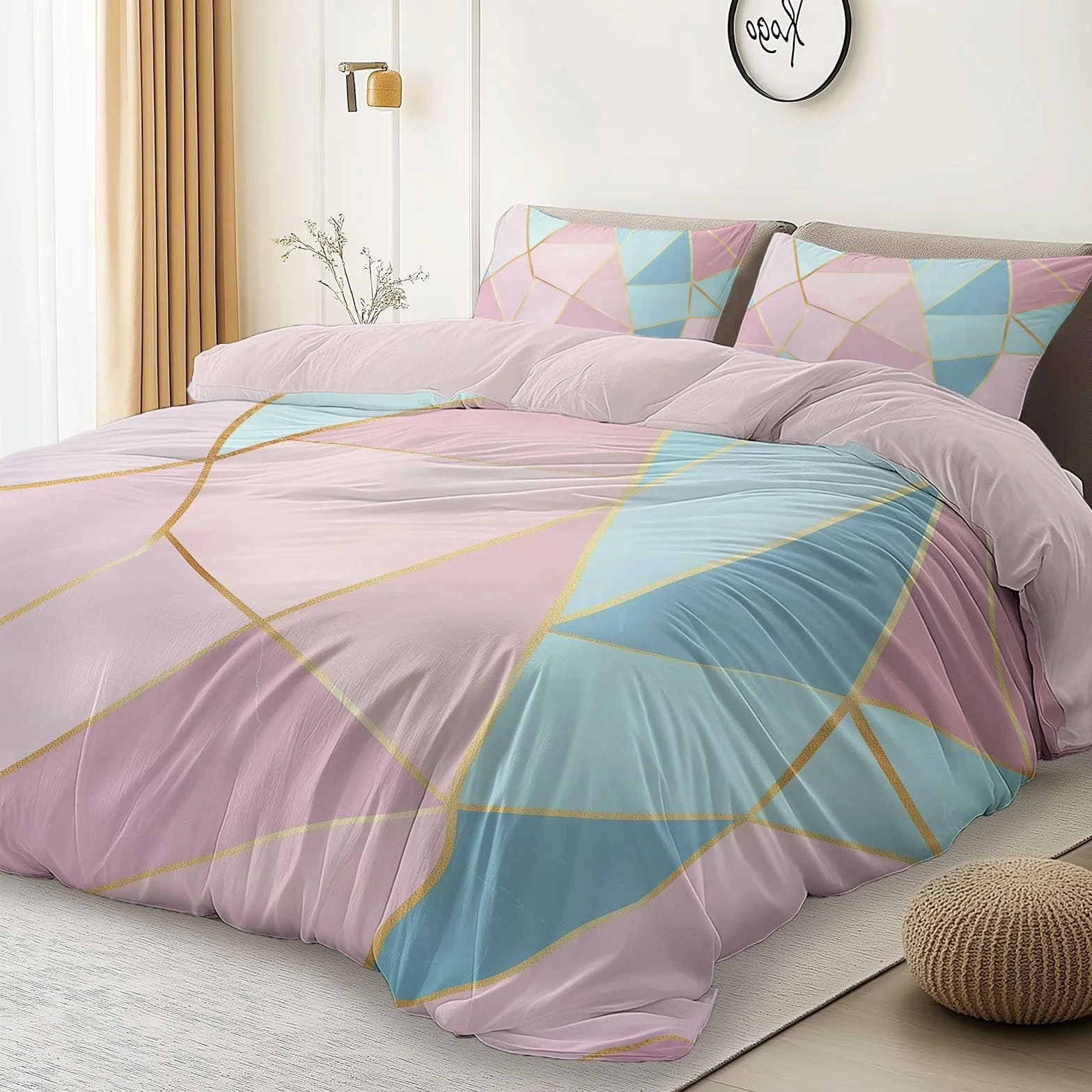 Zestaw kołder geometryczny nowoczesny modny miękki nadruk zestaw pościeli szczotkowana mikrofibra poszewka na kołdrę z poszewkami na poduszki 260 x 220 cm prezenty dla mamy sypialnia dekoracja