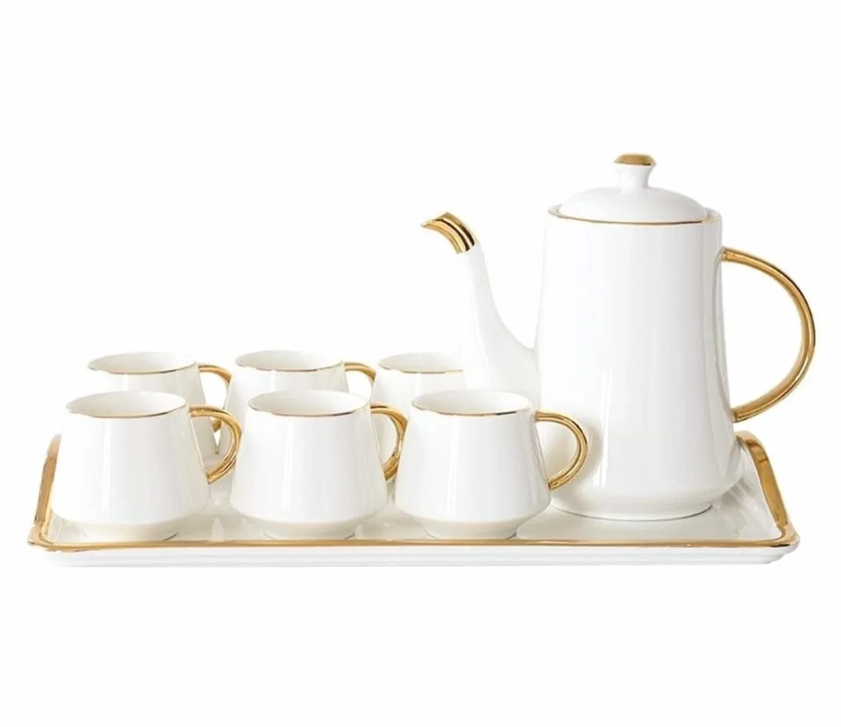 Zestaw Herbaty 8 Sztuk Zestaw Do Herbaty Styl Europejski Szkliwione Porcelanowe Serwisy Kubki I Taca Na Kawę Popołudniowa Herbata Drinkware Kawy Dzbanek do Filiżanki(White)
