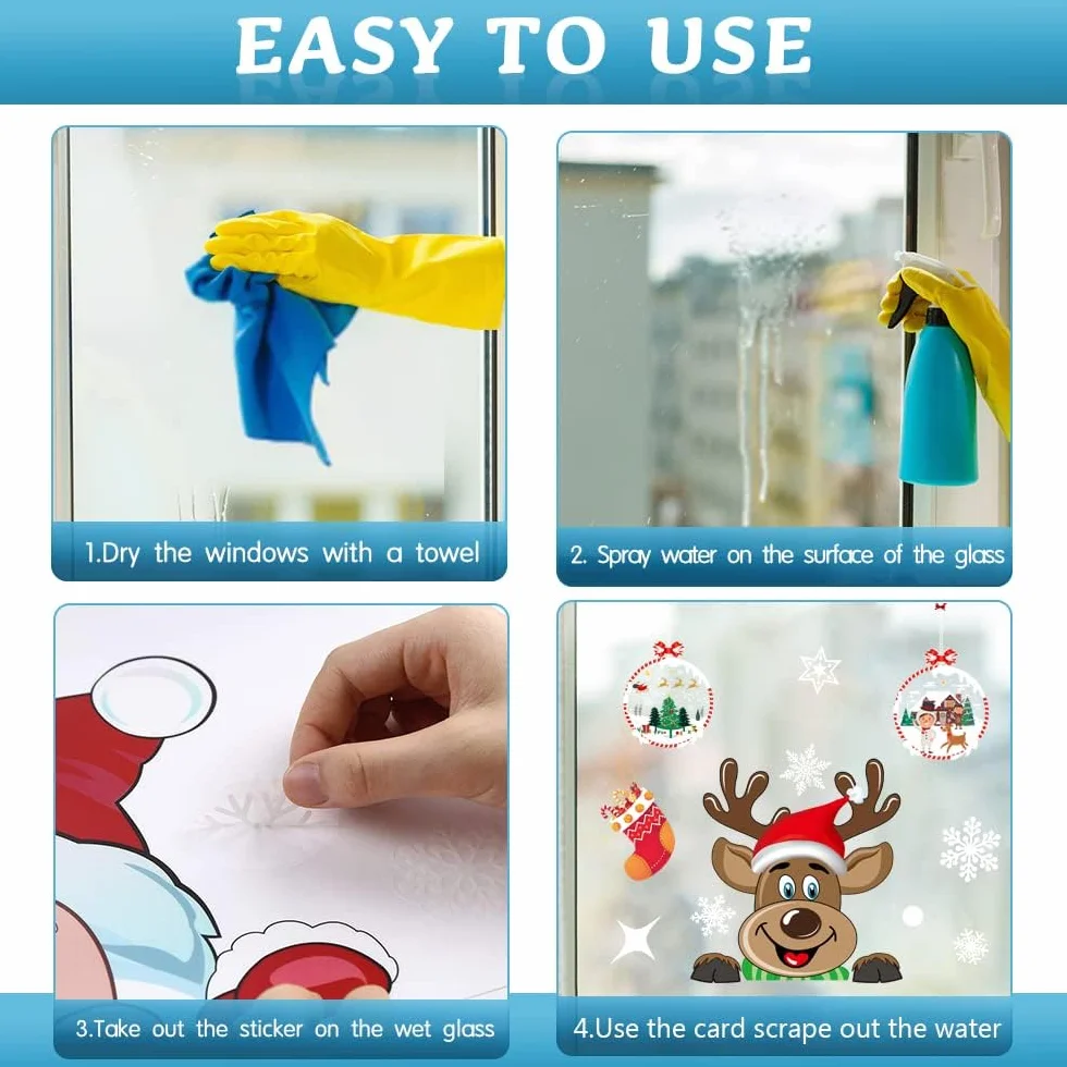 Świąteczne naklejki na okna Clings, Świąteczne dekoracje okienne Xmas naklejki na okna Dwustronne świąteczne naklejki na okna Decals Wielokrotnego użytku naklejki świąteczne na okna (8 arkuszy