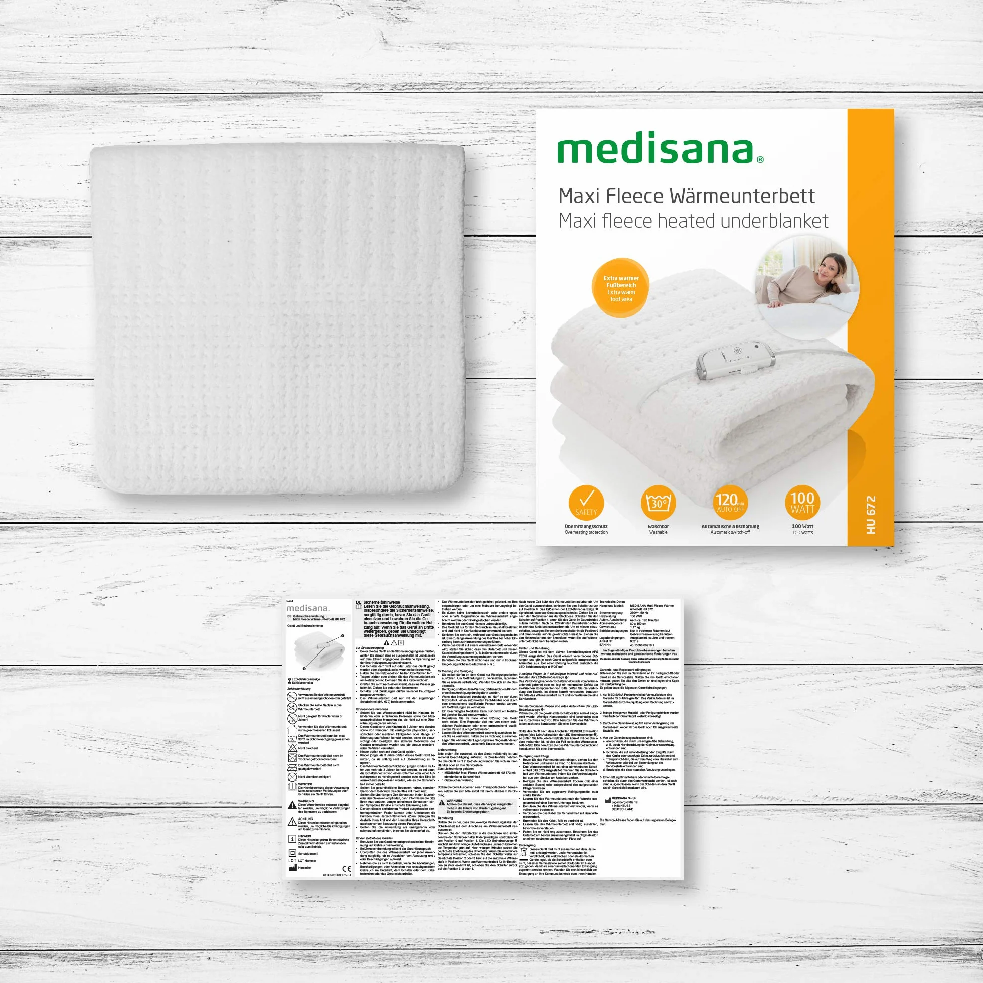 Medisana HU 672 Podgrzewany Koc Pod Materac 150x80 cm Automatyczne Wyłączanie 4 Ustawienia Temperatury