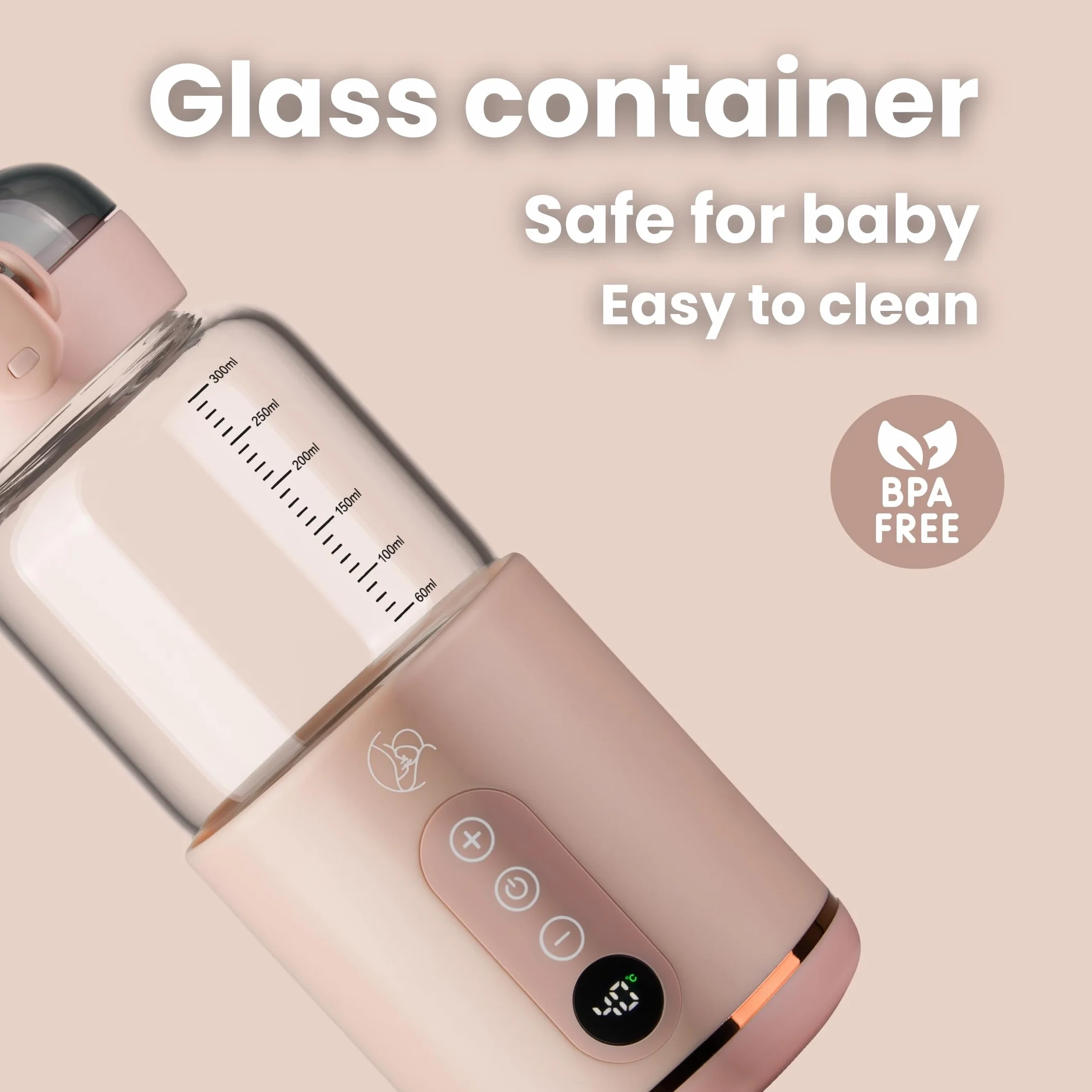 Bezprzewodowy podgrzewacz do butelek MyBabyBottle, mleka modyfikowanego, mleka matki, szybkie podgrzewanie w ciągu 8 minut, butelka dla niemowląt do podróży, samochodu, samolotu (Różowy)