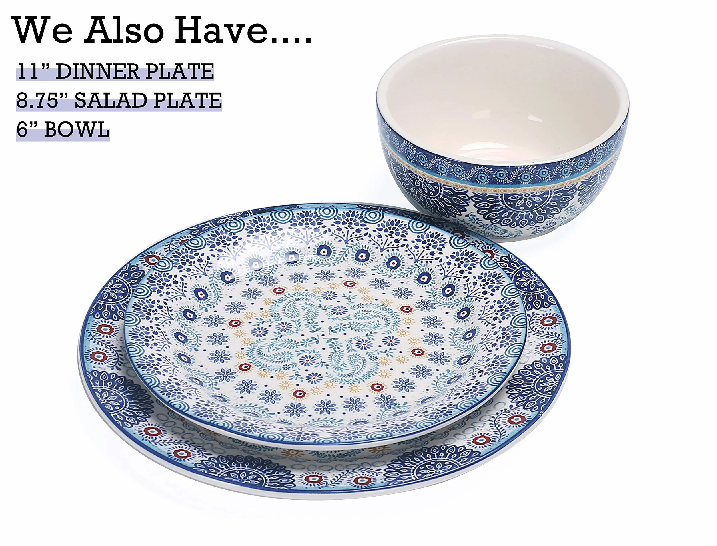 Bico Blue Talavera 765 ml ceramiczne miski na musli, zestaw 4 sztuk, do makaronu, sałatki, płatków śniadaniowych, zupy i kuchenki mikrofalowej i zmywarki