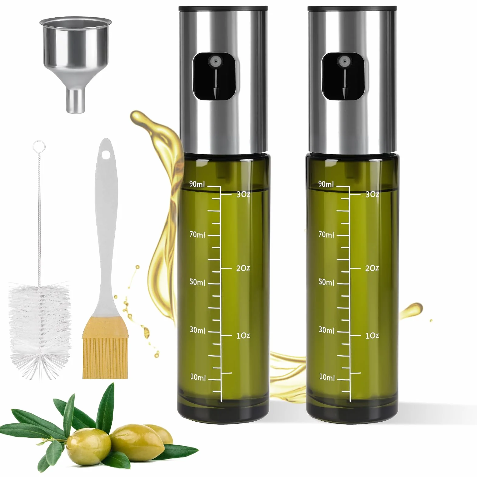 2 sztuki butelka z rozpylaczem oleju 100 ml, zielona ochrona przed promieniowaniem UV, szklana butelka do oliwy z oliwek, dozownik misto, do frytownicy powietrznej, kuchni, gotowania i