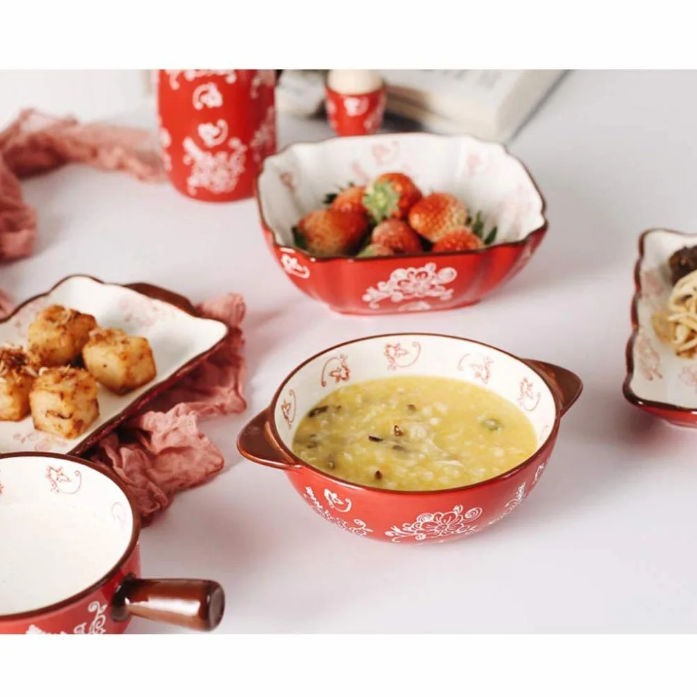 Zestaw obiadowy, 12 sztuk Ceramiczny zestaw obiadowy w kolorze podszkliwnym Zestaw porcelanowej zastawy stołowej Orientalne piękno Prezenty ślubne na parapetówkę