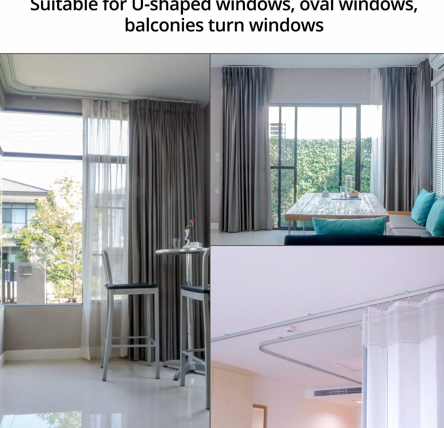 QWORK® Elastyczny system kurtyn - 5-metrowy zginany uchwyt sufitowy do kurtyn z wyciszonymi kółkami - do samochodów kempingowych, zasłon prysznicowych, okien wykuszowych, balkonów