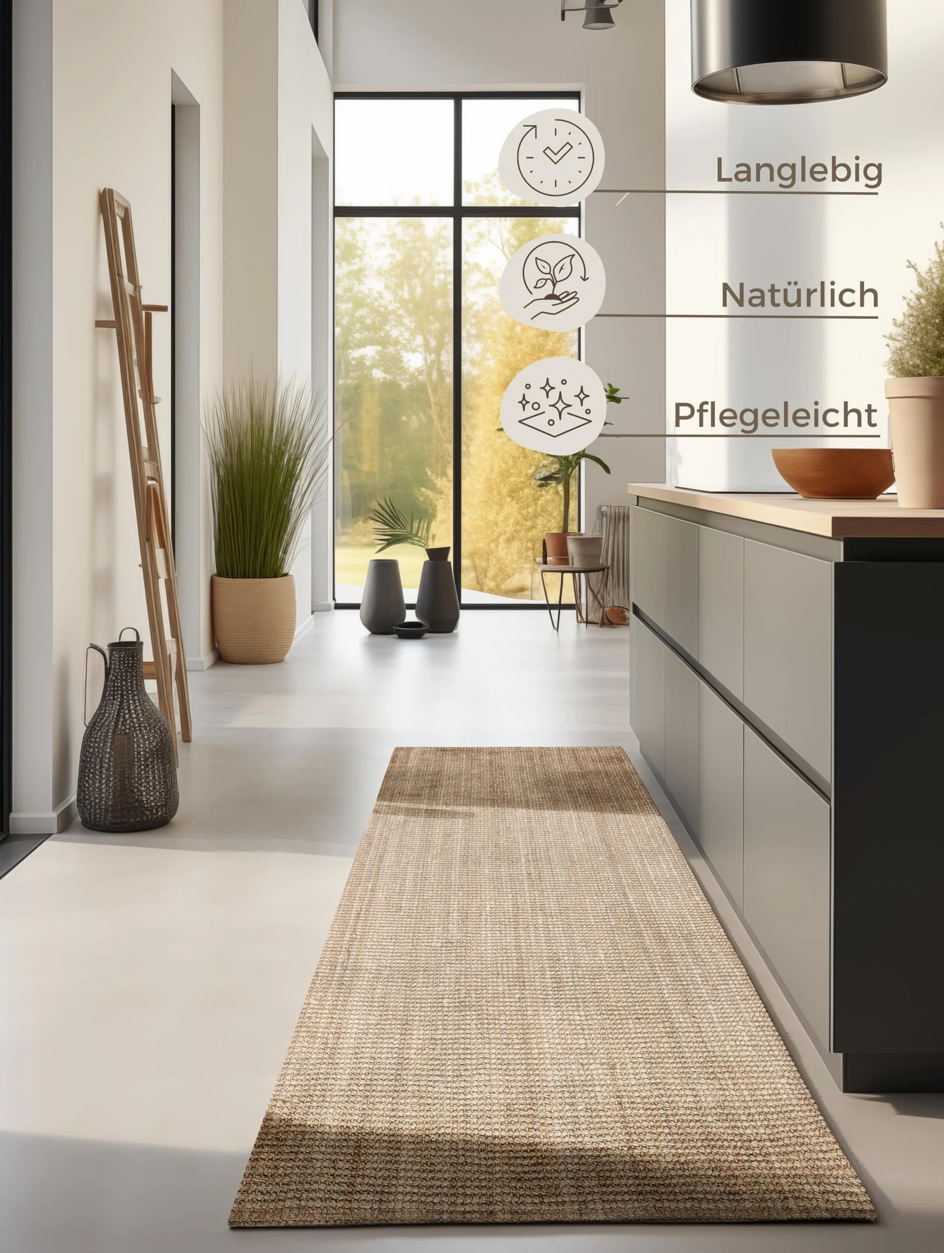 Hanse Home Dywan jutowy – naturalny dywan do salonu, w 100% z juty – ręcznie tkany i naturalny – styl boho, z naturalnych włókien, dywan jutowy do salonu, sypialni, jadalni – naturalny złoty, 80 x 200