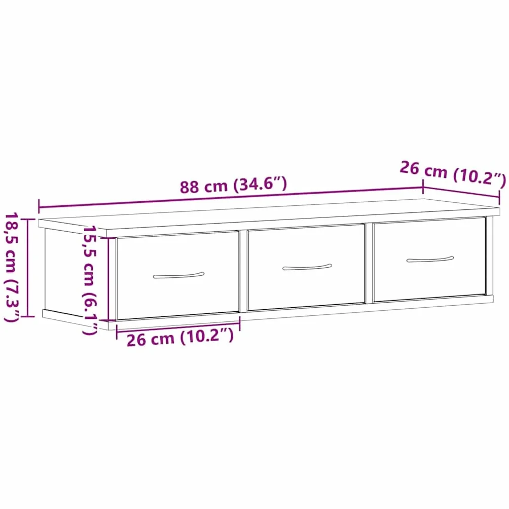 vidaXL Szafka ścienna, czarny dąb, 88x26x18,5 cm, szafka na TV, szafka wisząca, szafka z szufladami, szafki na TV, szafki wiszące, szafki z szufladami