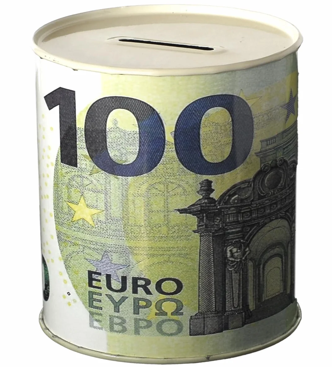1 Skarbonka Pieniądze Papier Moneta Banknoty Metalowe Nieotwierane Metalowe (Losowy banknot euro) 14 x 13 cm