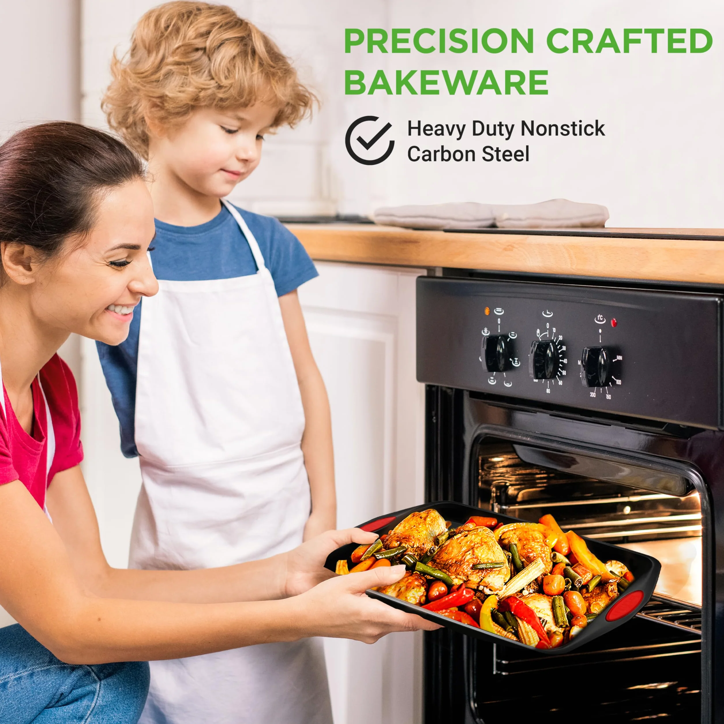 NutriChef 6-częściowy zestaw do pieczenia z powłoką nieprzywierającą - Premium akcesoria do pieczenia ze stali węglowej z silikonowymi uchwytami - Zawiera 2 formy do pieczenia, 12 foremek do muffinek