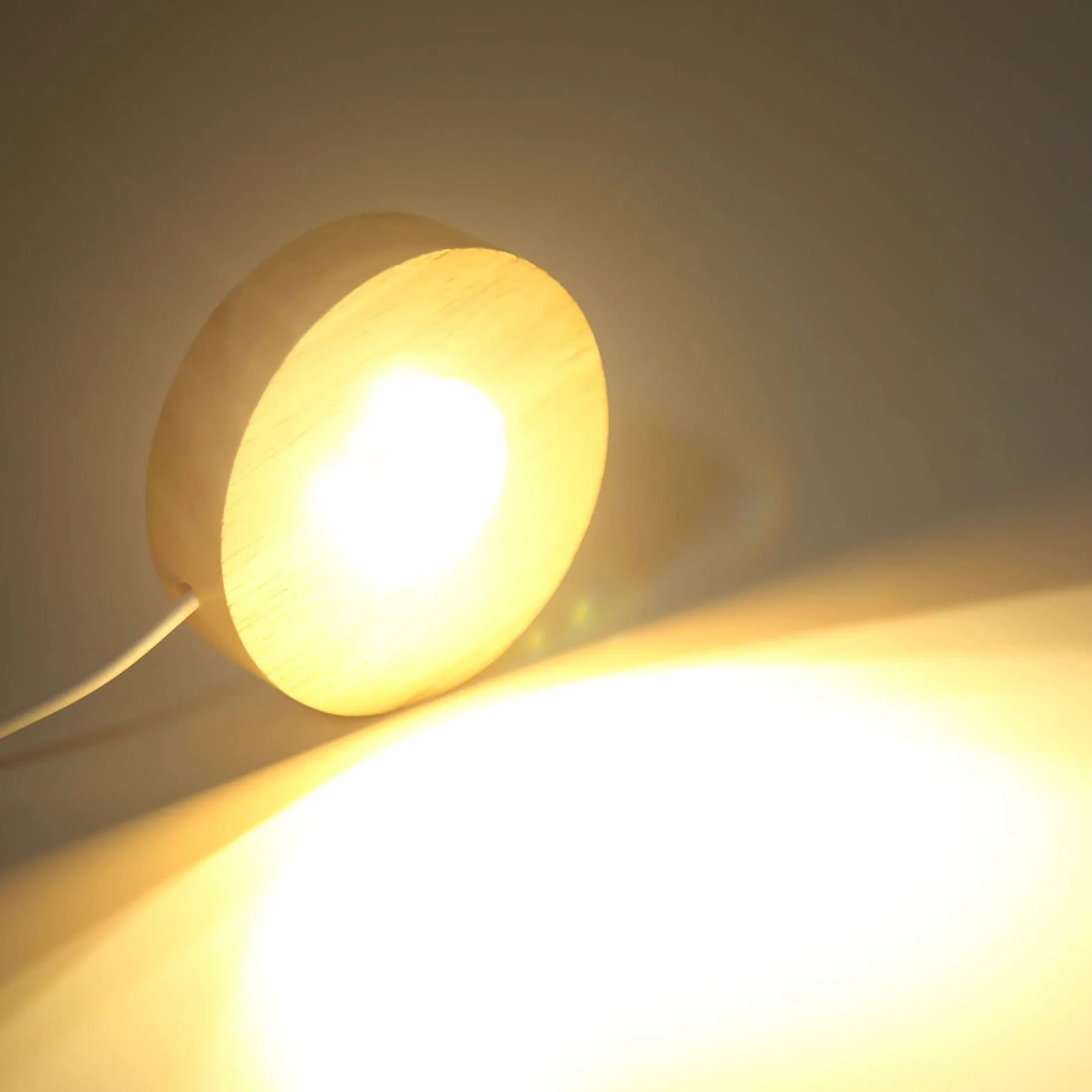 Drewniana Podstawa Wyświetlacza LED, Podstawa światła LED USB Wygodna i Praktyczna, Drewniana Podstawa Wyświetlacza LED do Sztuki żywicy ze Szkła Kryształowego 3D (ciepła, jasna