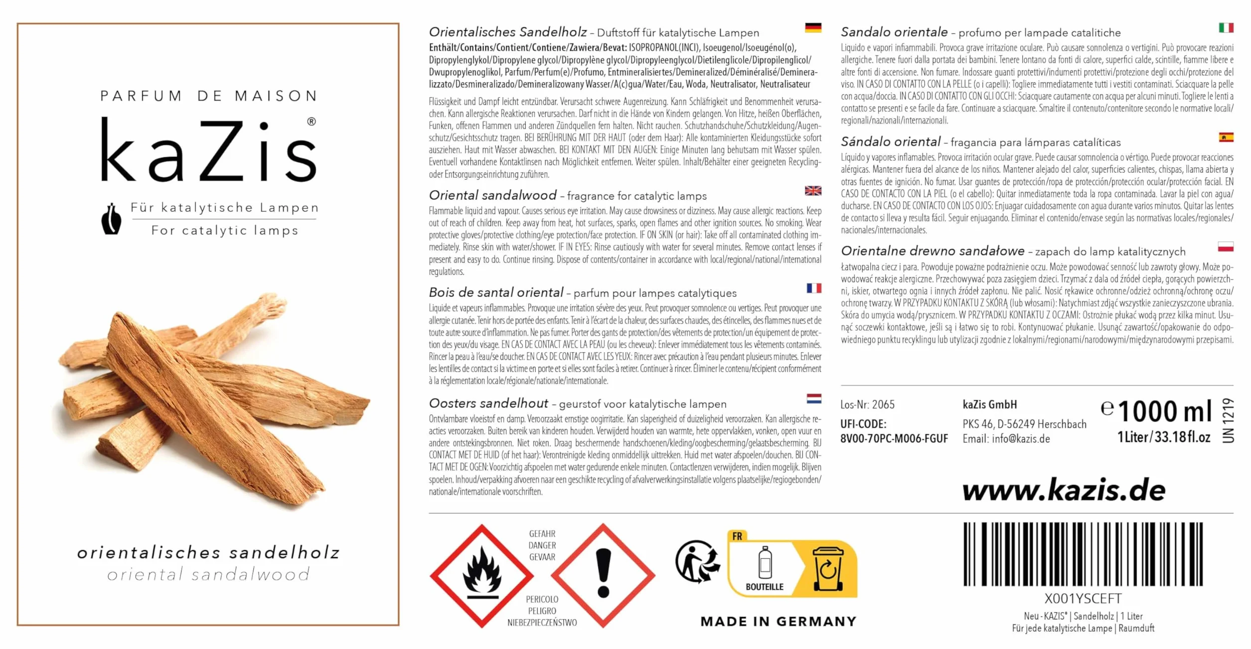 KAZIS® I Orientalne drewno sandałowe I do wszystkich lamp katalitycznych I 1 litr I zapach pokojowy