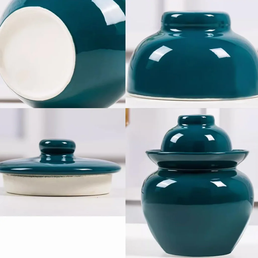 Ceramiczny słoik na ogórki z pokrywkami, duży tradycyjny chiński porcelanowy słoik na ogórki, ceramiczny garnek do fermentacji z pokrywką z uszczelką wodną, zielony garnek na kisz(Niebieski-3,5L