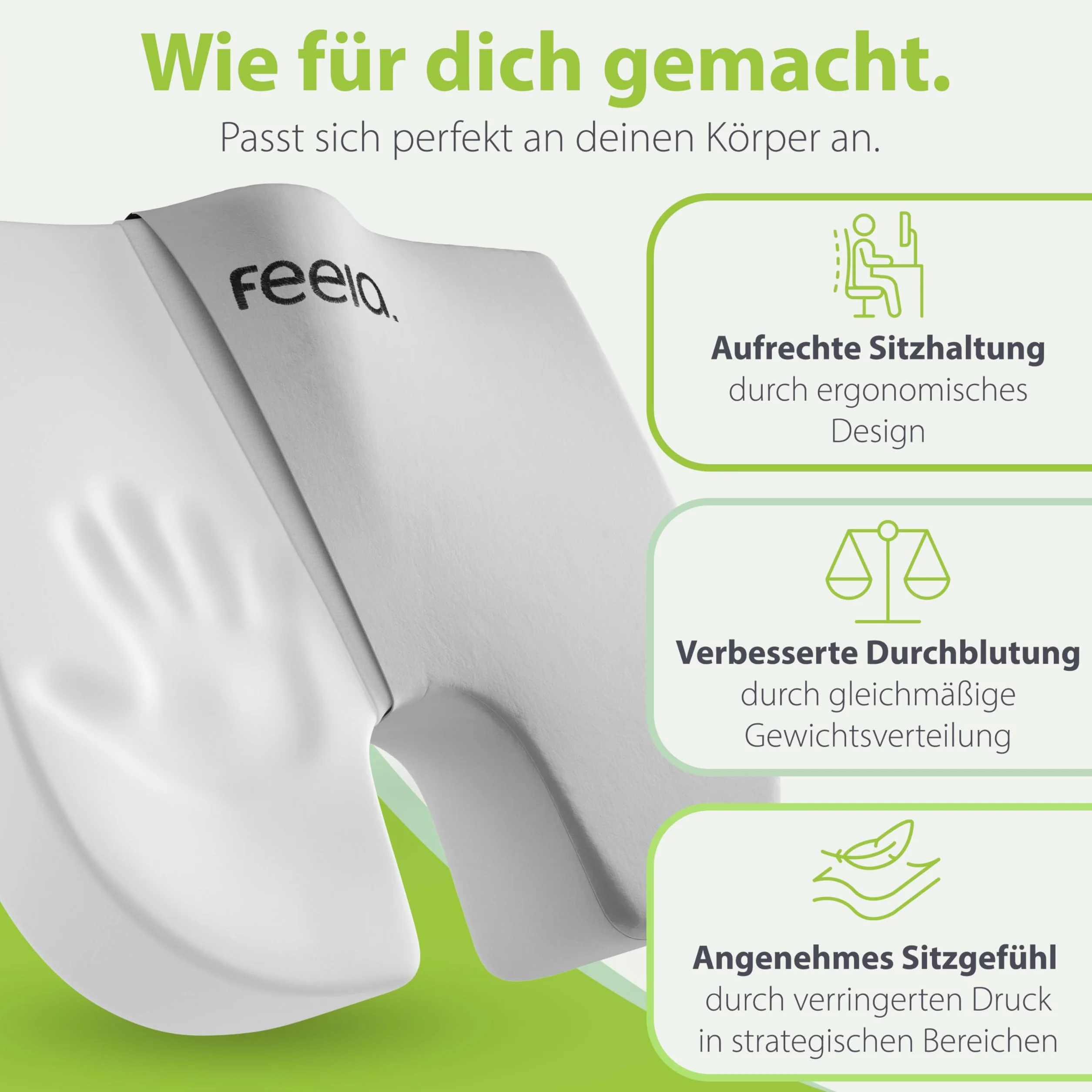 feela.® Ortopedyczna poduszka klinowa [3 stopnie twardości] – ergonomiczna poduszka do siedzenia biurowego itp. – zmniejsza ból, zwiększa komfort siedzenia, wspomaga krążenie krwi i odciąża kość