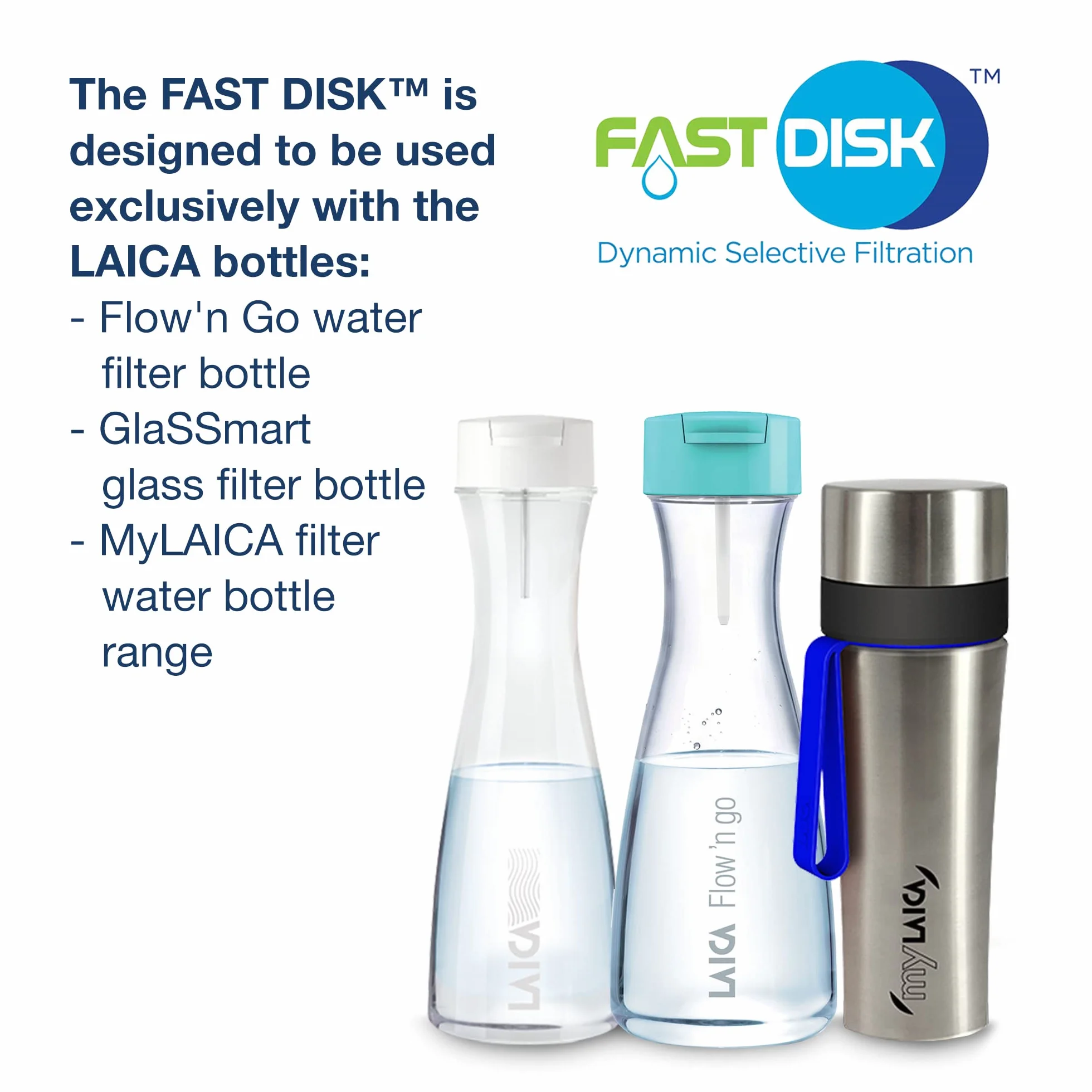 Laica Filtr Fast Disk do butelki z filtrem, opatentowany z węglem aktywnym, 100% Made in Italy, natychmiastowa filtracja, żywotność 1 miesiąc/120 l, 6 sztuk