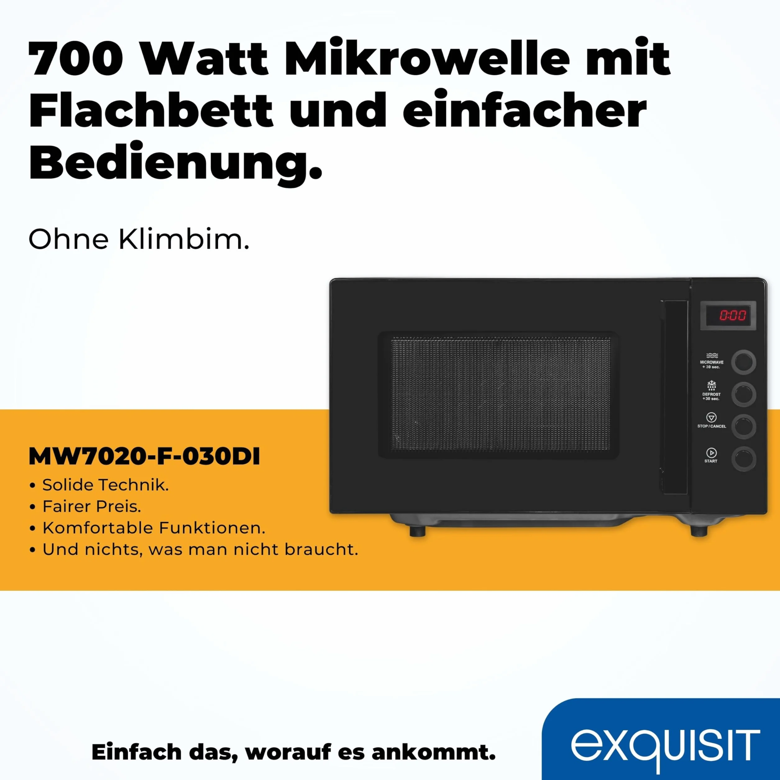 Exquisit Kuchenka mikrofalowa MW7020-F-030DI czarna | Flatbed | 700 W | Timer | 20 litrów | 5 poziomów mocy