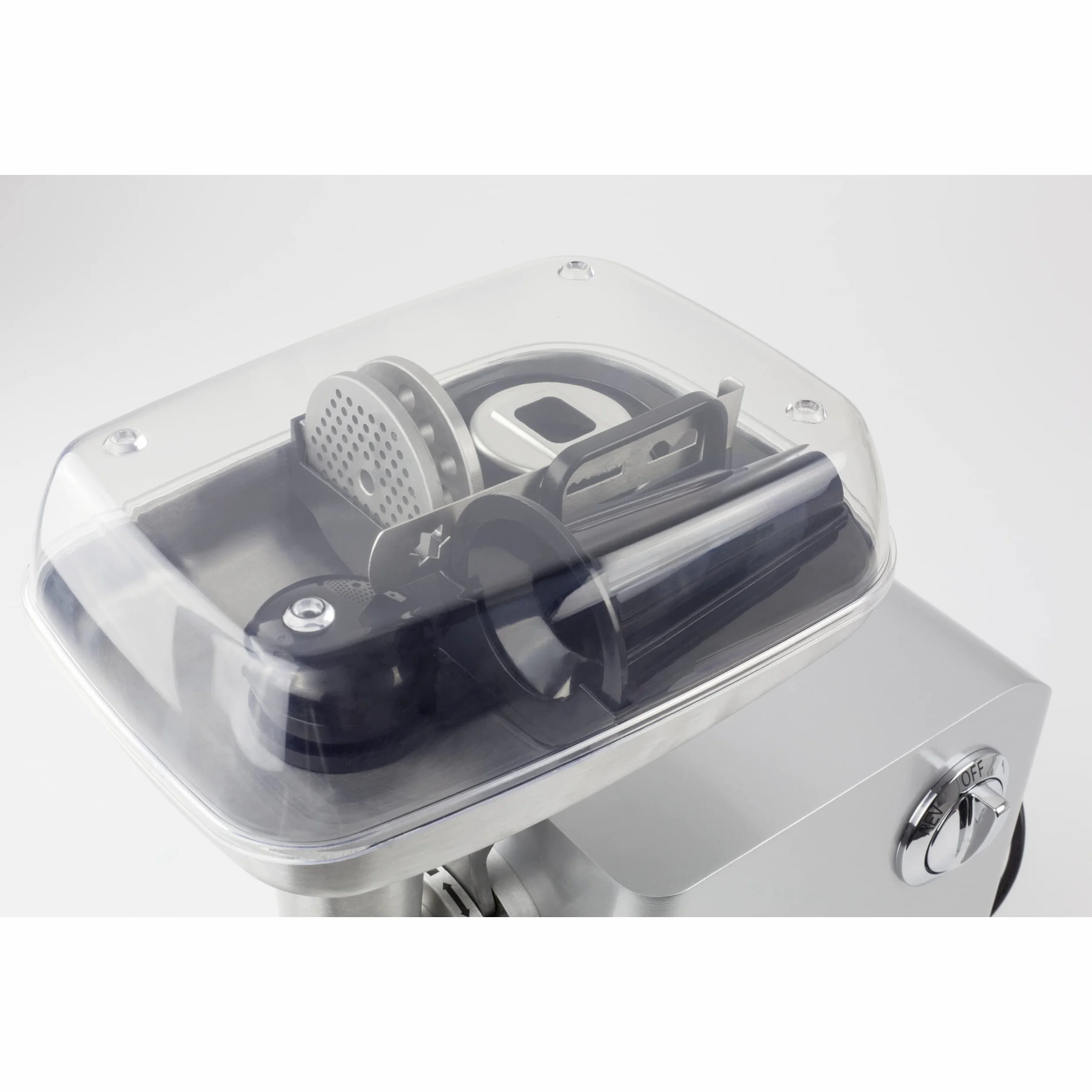 Caso FW2000 Elektryczna maszynka do mielenia mięsa, w tym ciasteczka rozpryskowe, nominalna nasadka 800 W, blokowana 2000 W, ok. 2 kg/min, obudowa z odlewu aluminiowego, mocny silnik, srebrna