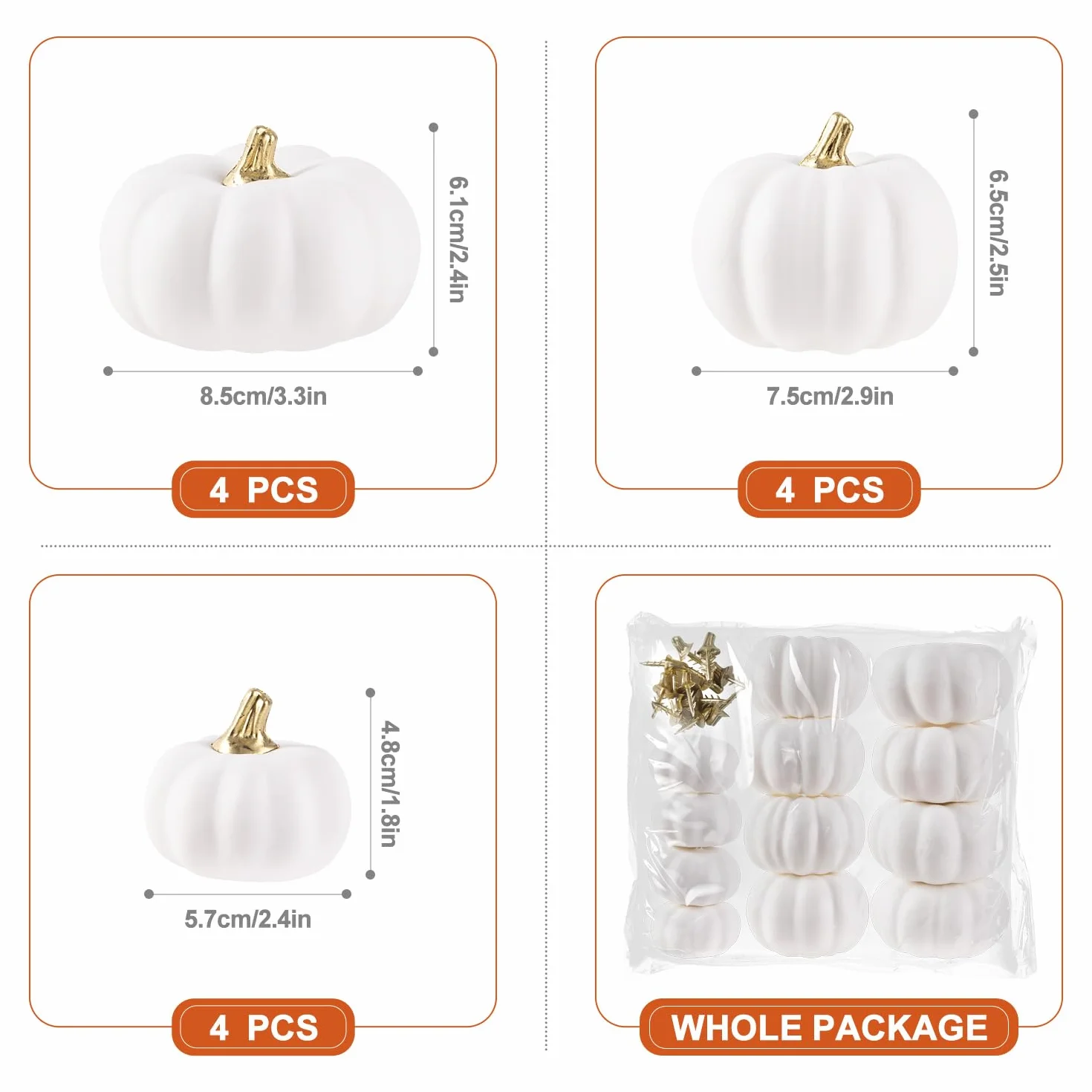 Benjia 12 szt. Dekoracja Jesiennej Dyni, Mini Mała Jesienna Dynia Sztuczna Dynia na Jesień Halloween Święto Dziękczynienia Sztuczne Dynie Dekoracja Stołu do Domu (Biały)