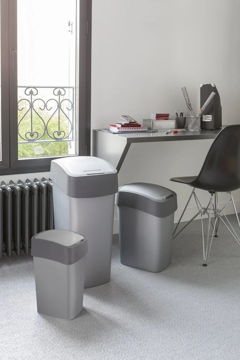 CURVER Kosz na śmieci "FLIP BIN" 50 l Pacific Flip Bin 50 l, plastik, srebrny/grafitowy, 29,4 x 37,6 x 65,3