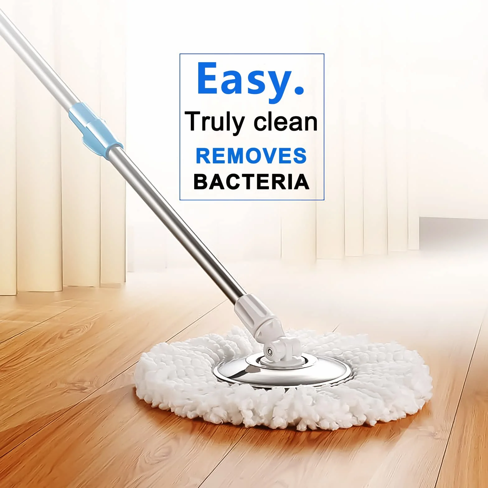 System mopa spinningowego i wiadra, 360 Mop i wiadro z mikrofibry z zestawem wyciskaczy i rozszerzonym uchwytem 155 cm, wiadro do mopa z 3 wymiennymi wkładami do czyszczenia podłóg, niebieskie