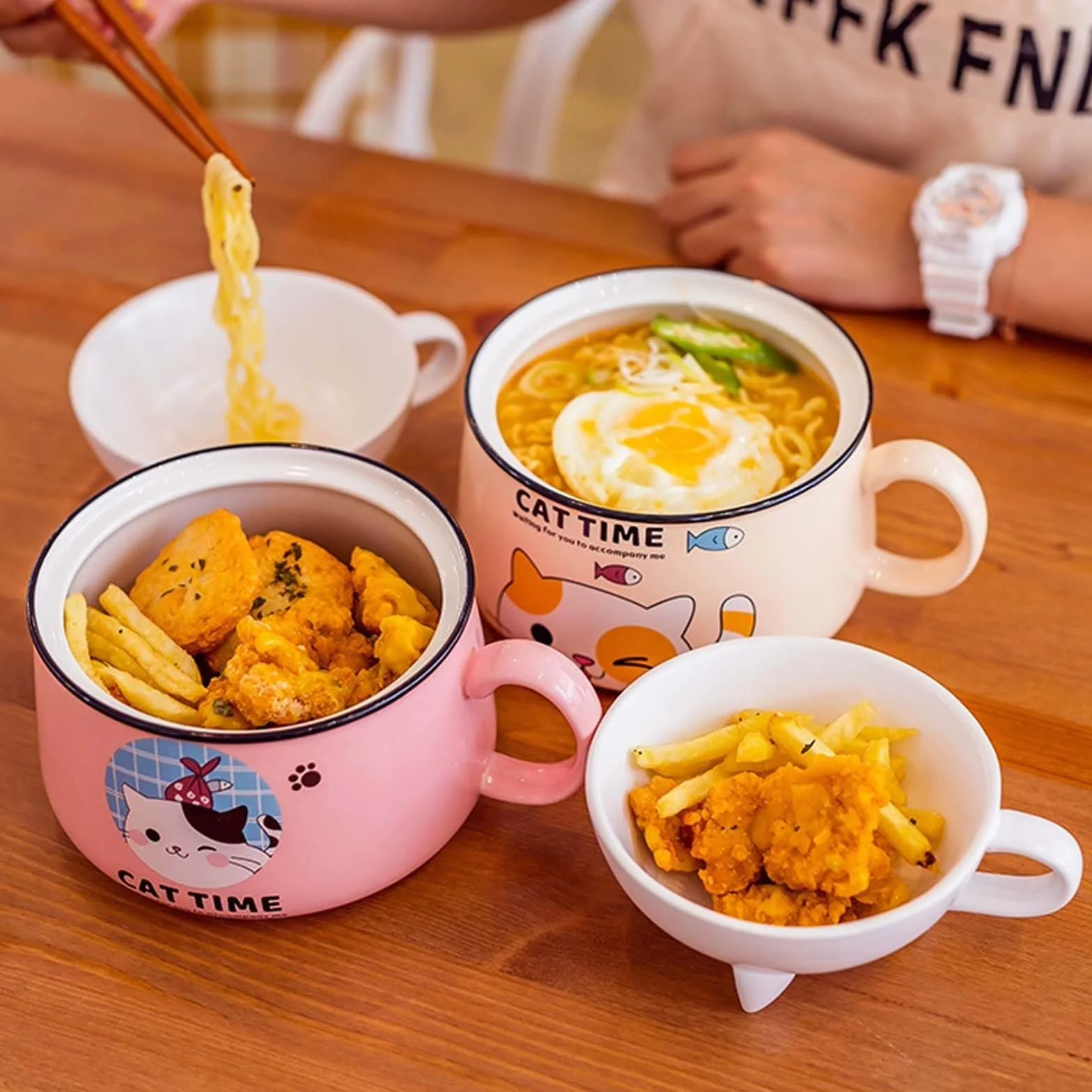 Miska Ramen ceramiczna 1020 ml japoński zestaw z pokrywką żółta