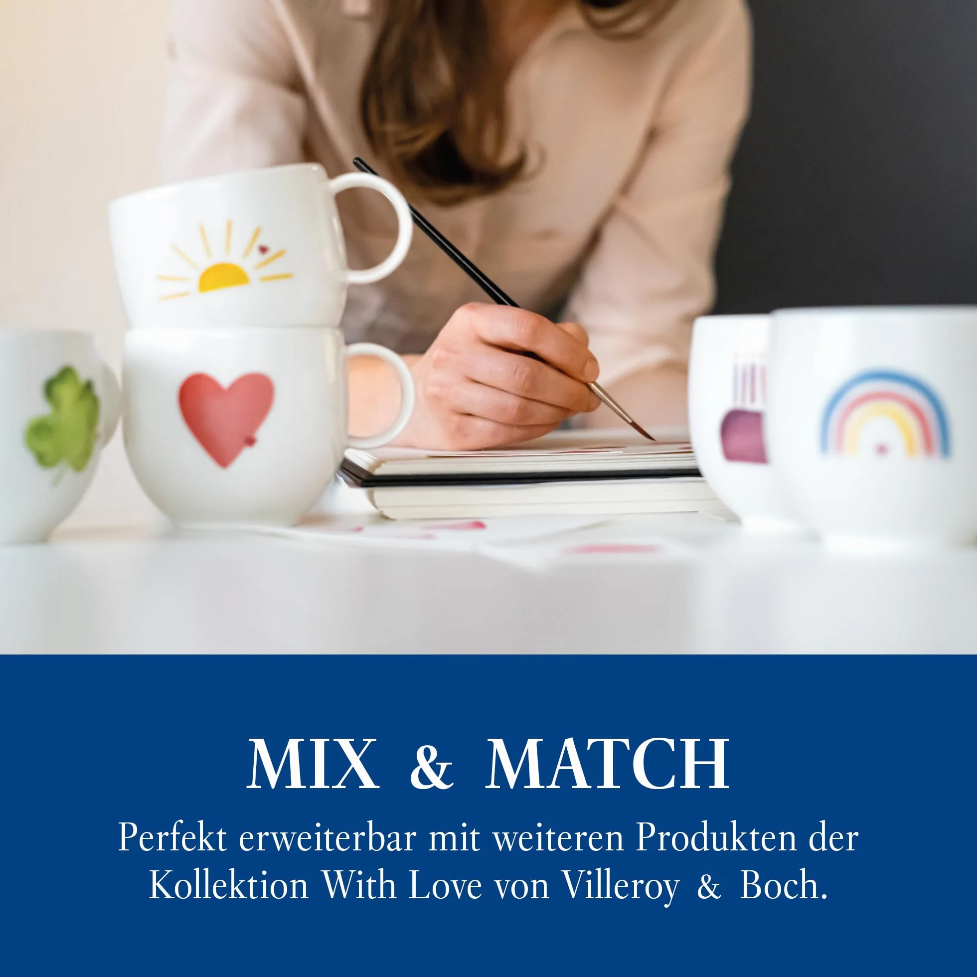 Villeroy & Boch – With Love kubek z uchem Good Luck 12,5x9,5x8,5 cm, porcelana Premium, filiżanka do kawy i herbaty, 290 ml, zmywarka, mikrofala