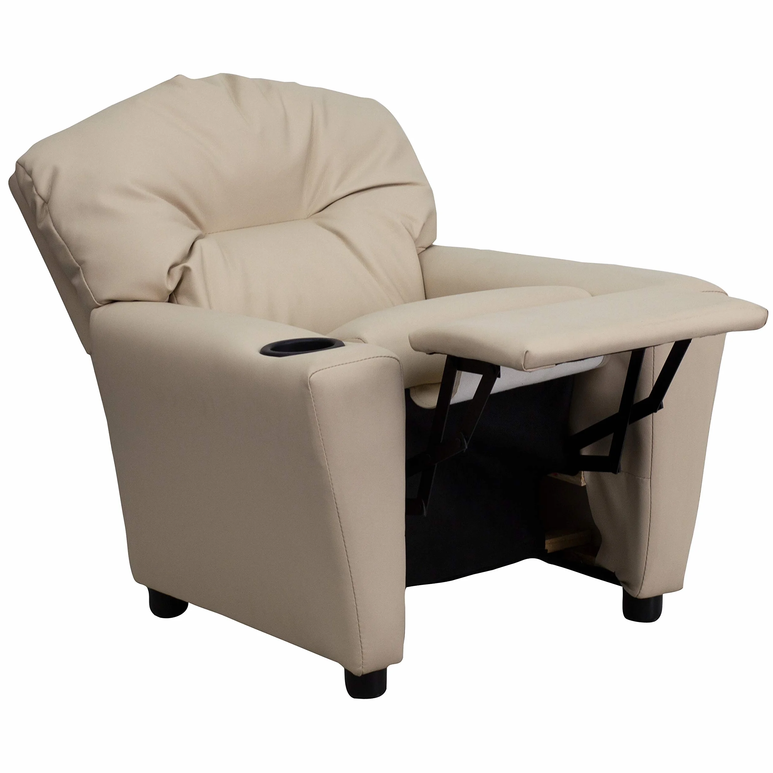 Flash Furniture Współczesny leżak dziecięcy z uchwytem na kubki, drewno, beżowy winyl, 66,04 x 53,34 x 53,34 cm