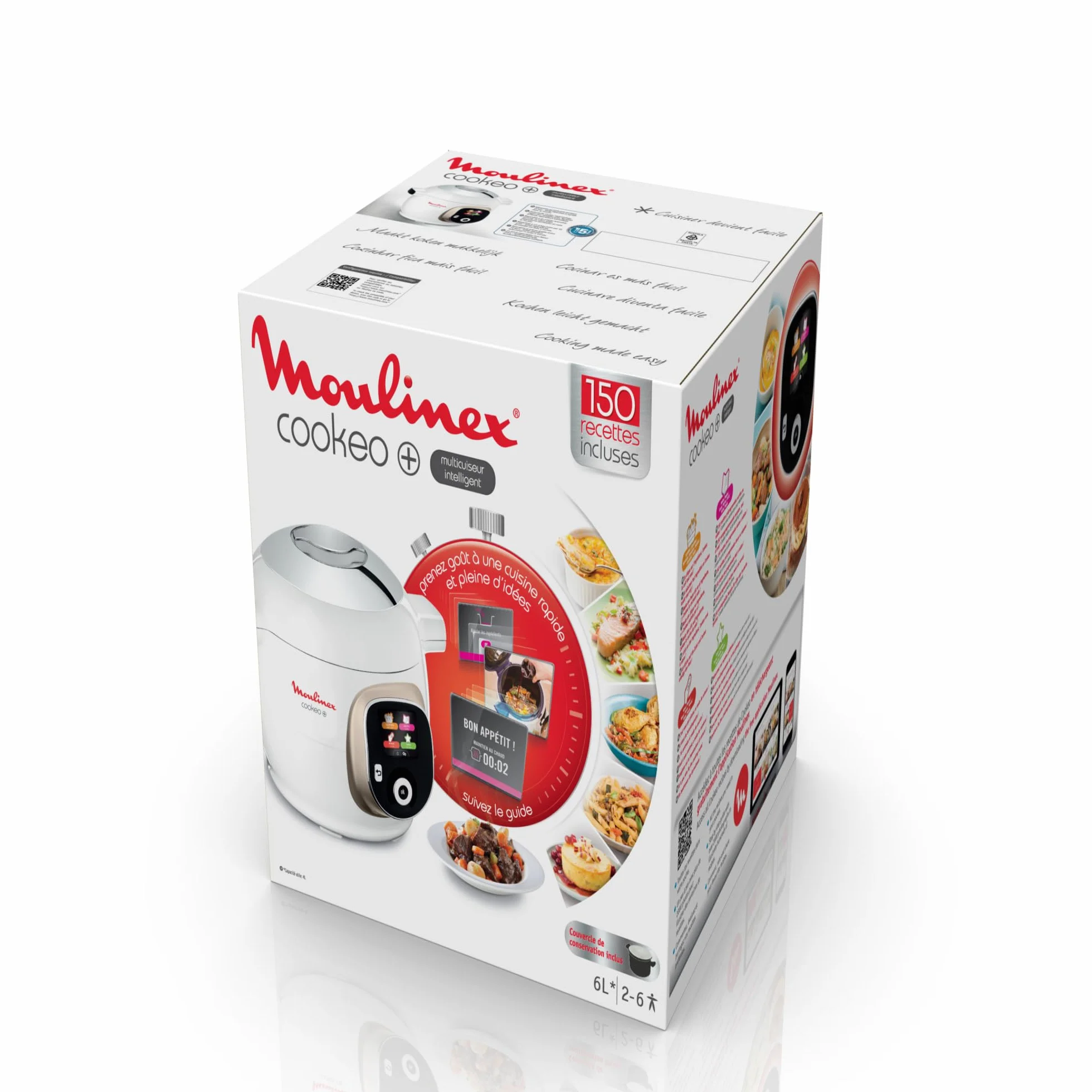 Moulinex, Cookeo Inteligentny multicooker 6L, 150 wbudowanych przepisów, gotowanie bez nadzoru, intuicyjny ekran, instrukcja gotowania, aplikacja MyMoulinex, 1600 W, biały, 15 lat, możliwość naprawy