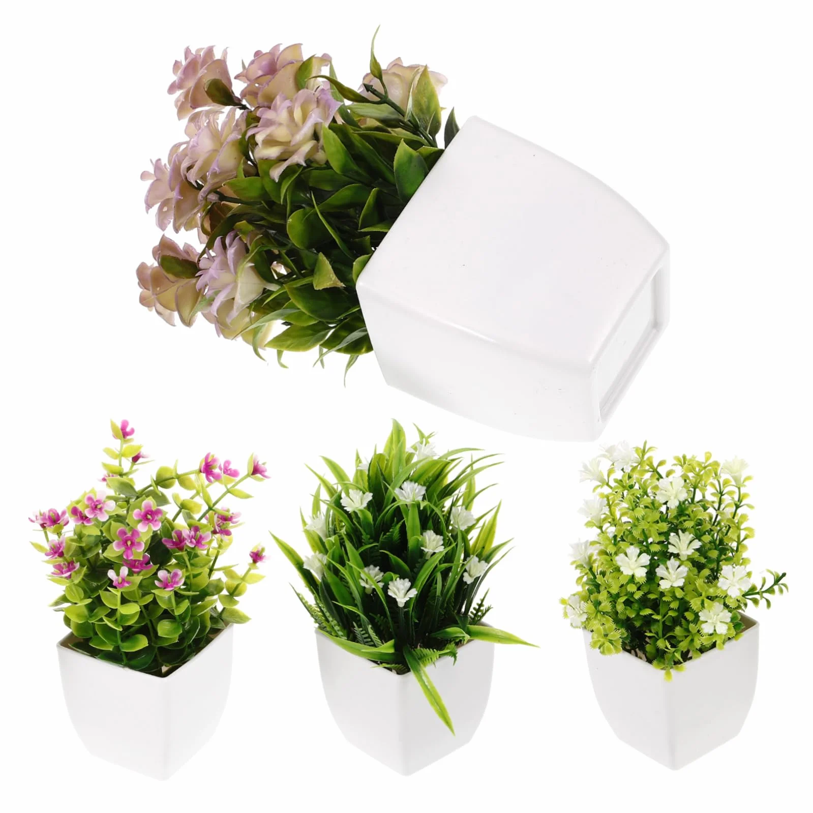 BESPORTBLE 4kawałki Sztuczne Bonsai Dekoracyjne Rośliny Doniczkach Realistyczne Miniaturowe Zielone Rośliny Do Domu i Biura Jako Dekoracja Do Salonu i Ogrodu