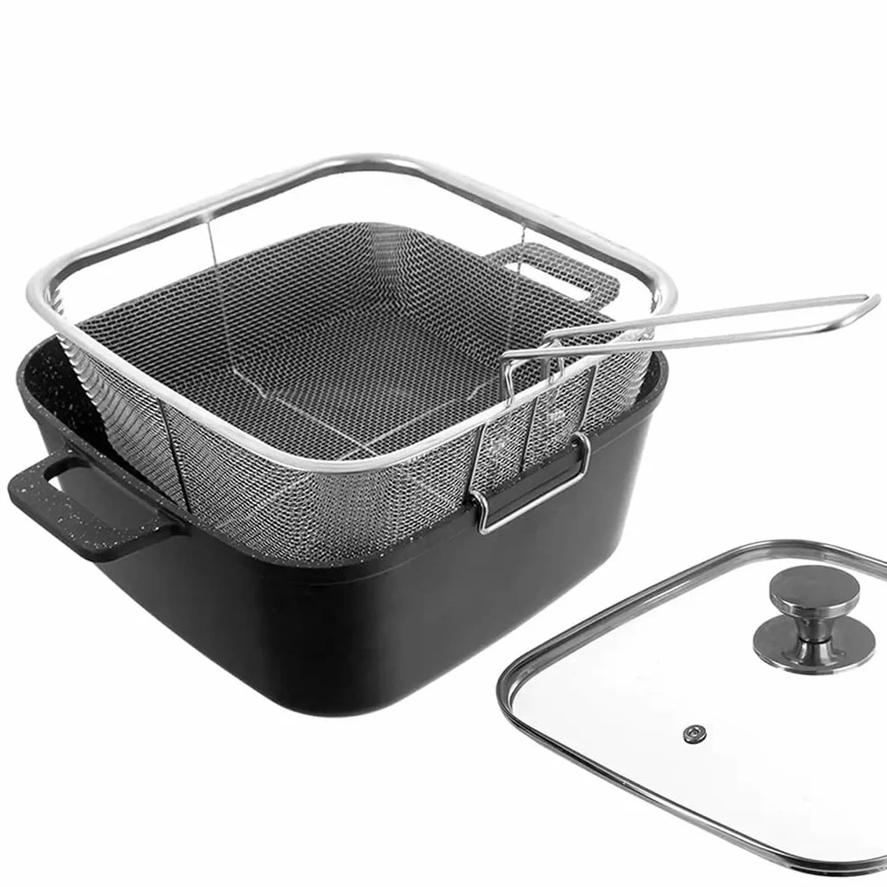 Orion Grande 4-częściowy zestaw garnków granitowych ze szklaną pokrywką, patelnią do grillowania i koszem do smażenia, garnek do gotowania 4,5 l i patelnia 2 l, indukcja i piekarnik, powłoka