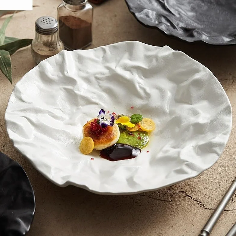 Ceramiczne talerze kreatywne marszczone tekstury zastawa stołowa na przekąski desery sałatki talerze do mięsa restauracja hotelowa talerze do mięsa 11 cali (biały)