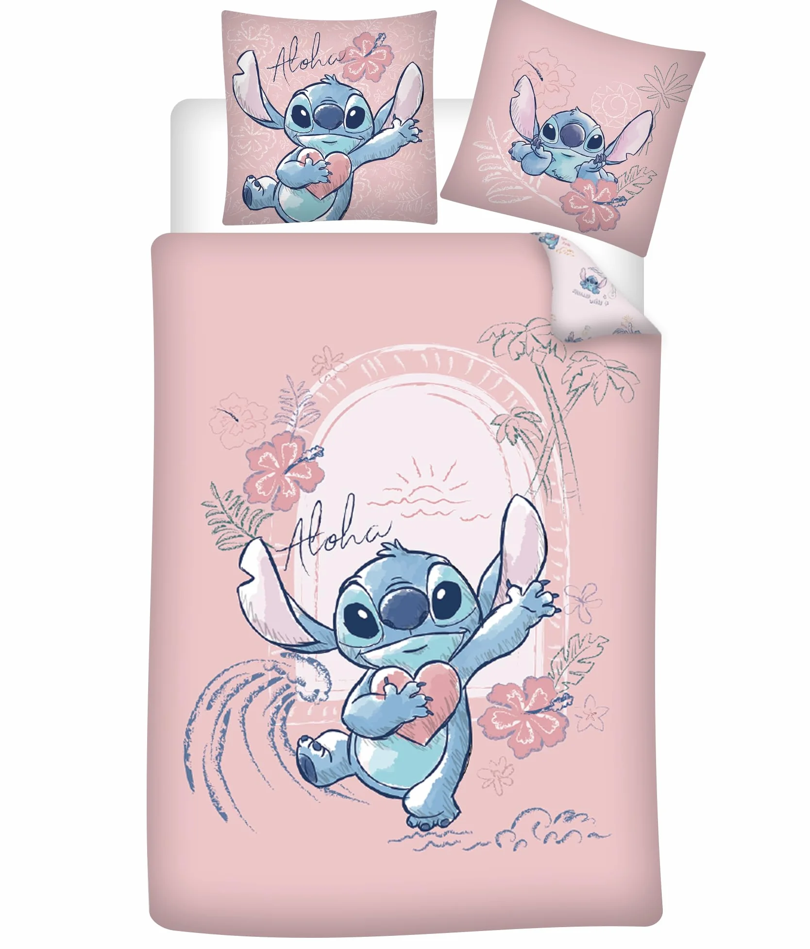 Disney Stitch różowy komplet pościeli, 100% bawełna, poszwa na kołdrę 140 x 200 cm i poszewka na poduszkę 65 x 65 cm