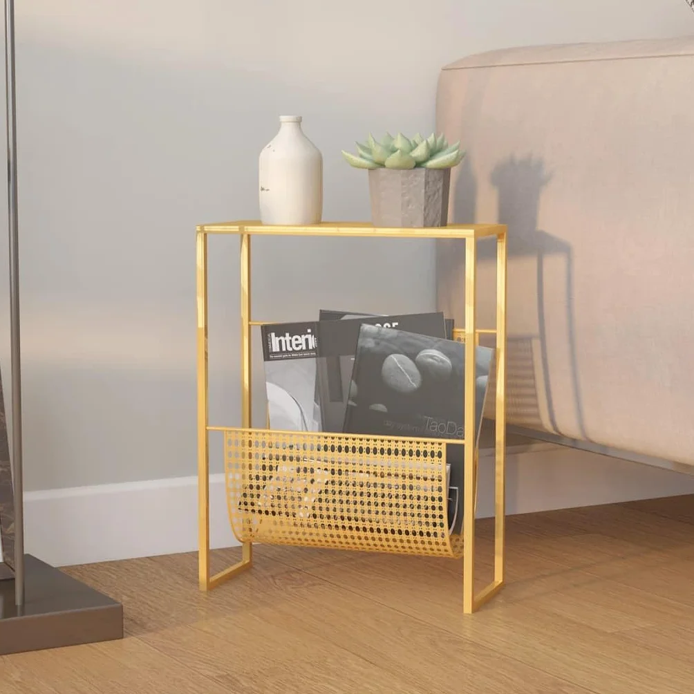 Generisch Stojak na czasopisma Golden 35 x 15 x 45 cm stal | Stabilny, trwały, dużo miejsca na książki, blat stołu do dekoracji, do biura, salonu, sypialni
