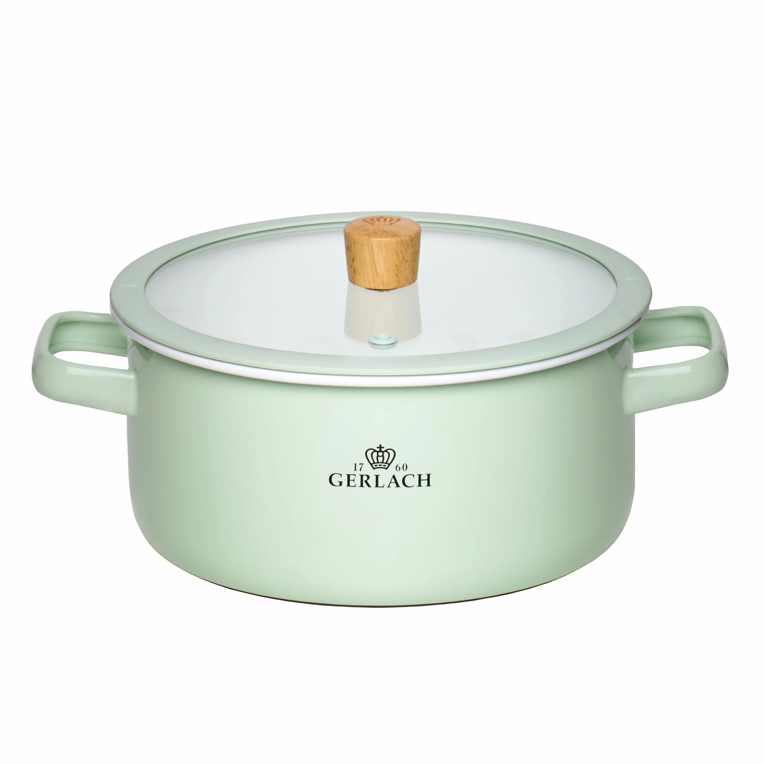 Gerlach 1760 Garnek Emaliowany - 20 cm 3 L - Pokrywka ze Szkła Hartowanego - Wszystkie Kuchenki - Zielony Pastel Natur Enamel