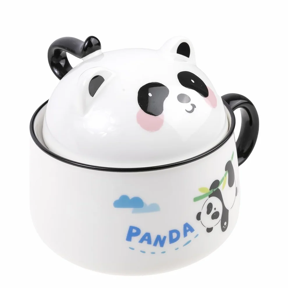 lachineuse - Azjatycka miska ramenowa - Porcelana - 1020 ML - Z pokrywką i sztućcami - Miska śniadaniowa, Zupa, Ryż, Natychmiastowy Makaron - Azjatycki pomysł na prezent, Japonia, Chiny - Biały kolor