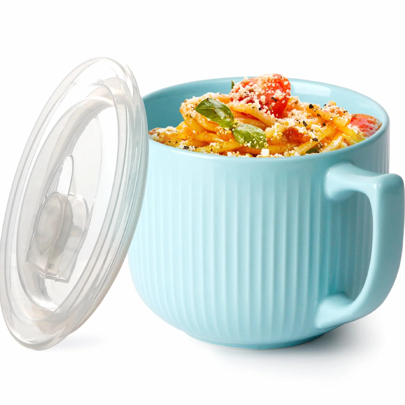 NUTRIUPS Miska do Zupy z Uchwytami 900ml - z Pokrywką do Kuchenki Mikrofalowej, na Ramen, Makaron, Owsiankę (Niebieska)