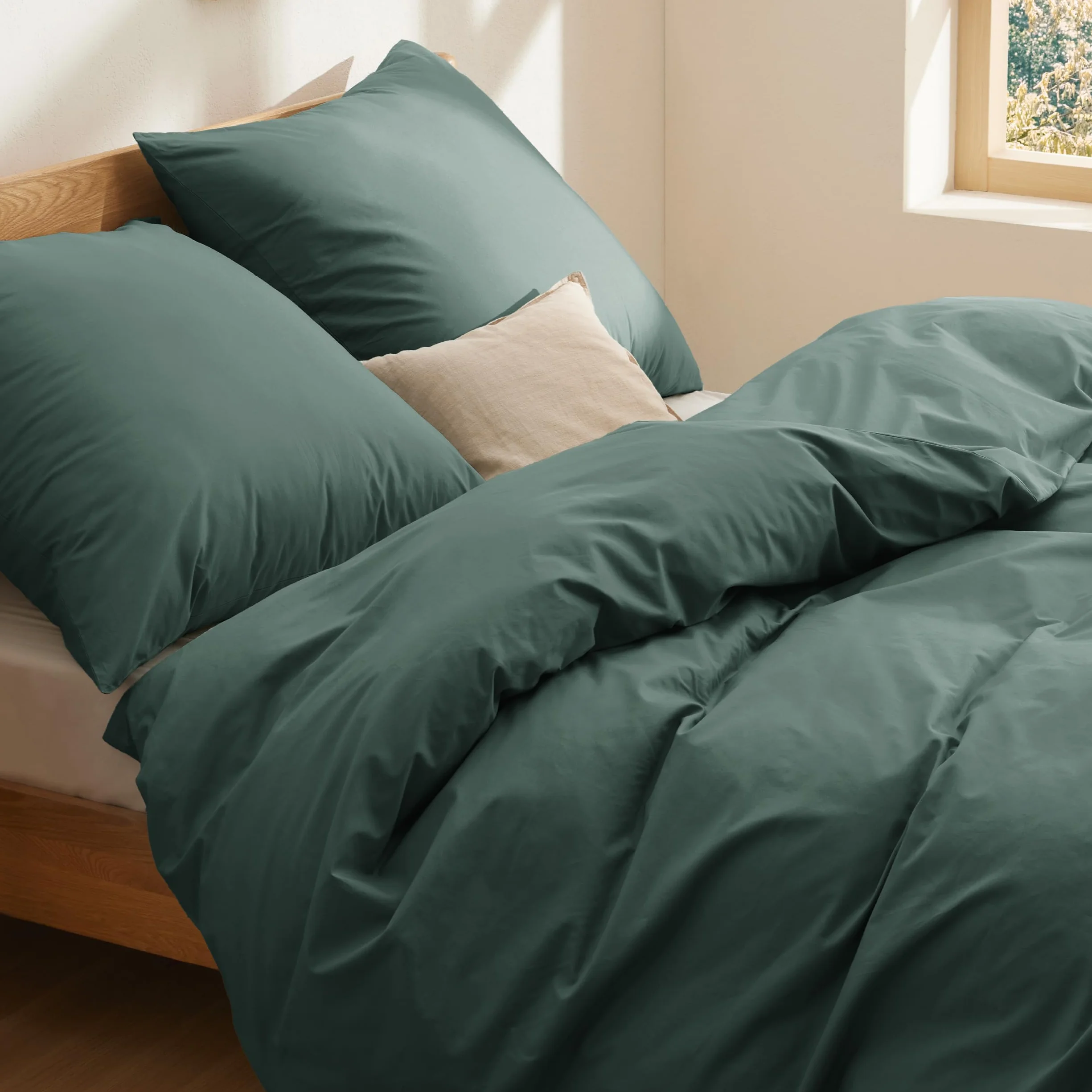 BEDSURE - 3-częściowy zestaw poszewek na kołdrę, bawełna, ciemnozielony, 200 x 200 cm, 2 poszewki na poduszki 80 x 80 cm, z certyfikatem ÖkoTEX i zamkiem błyskawicznym