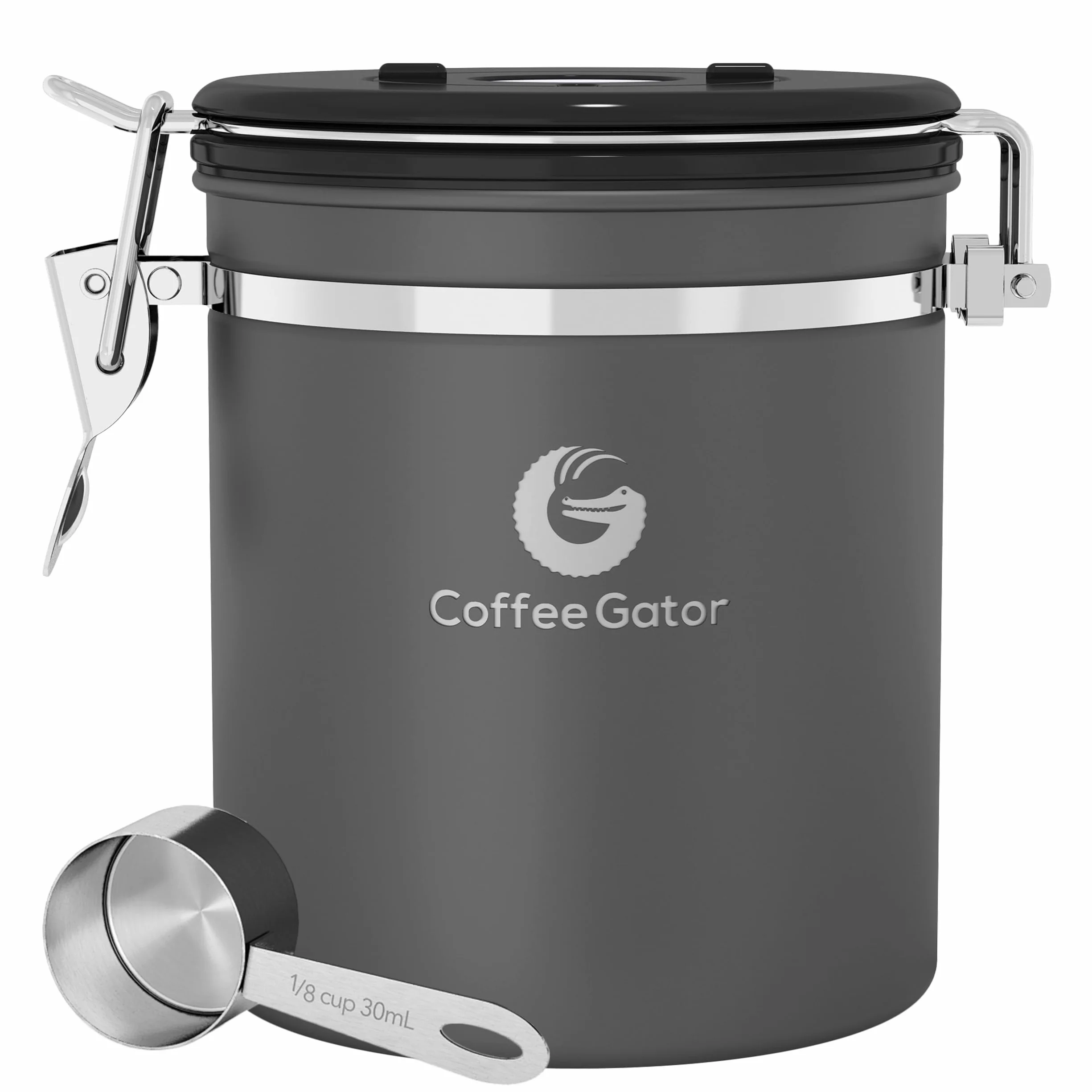 Coffee Gator Hermetyczny pojemnik na kawę 1300 ml, kuchenny pojemnik do przechowywania żywności ze stali nierdzewnej z trackerem dat, zaworem CO2, łyżeczką do mielonej kawy, ziaren kawy, herbaty