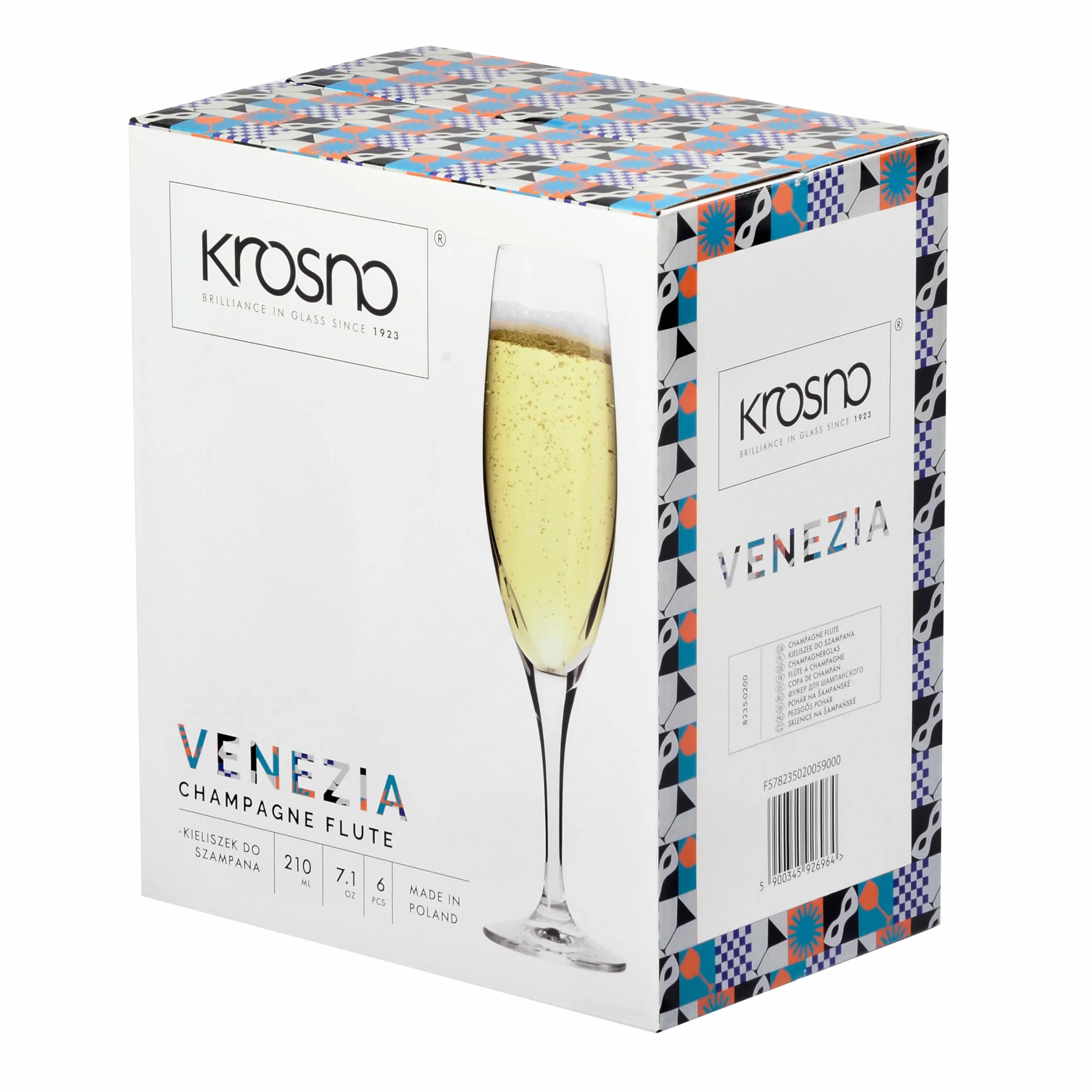 KROSNO Kryształowe Kieliszki do Szampana 210 ml Zestaw 6 sztuk Kolekcja Venezia