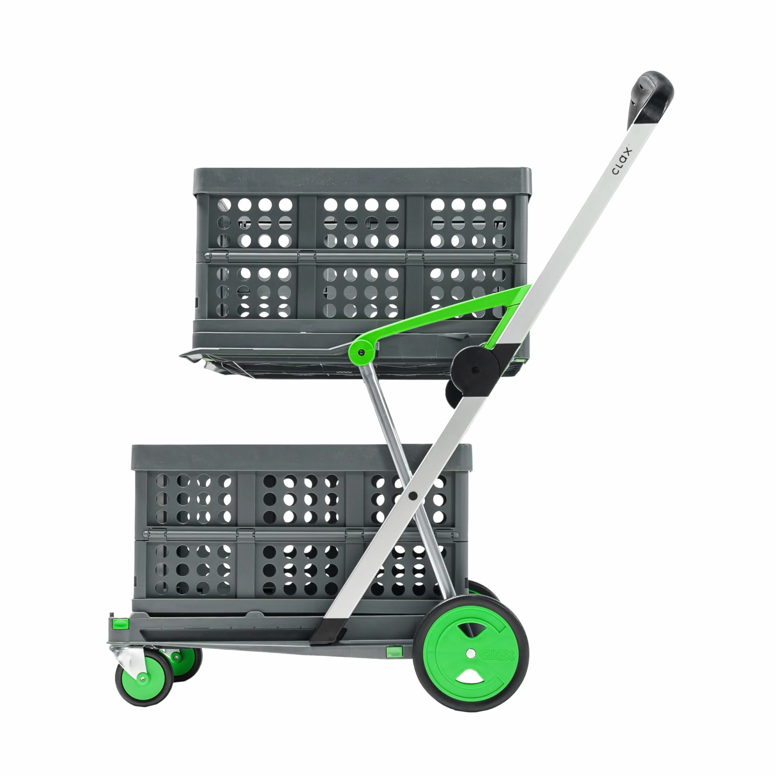 CLAX® Innowacyjny wózek na zakupy | Wózek do przechowywania | z 2 aluminiowymi składanymi pudełkami szary