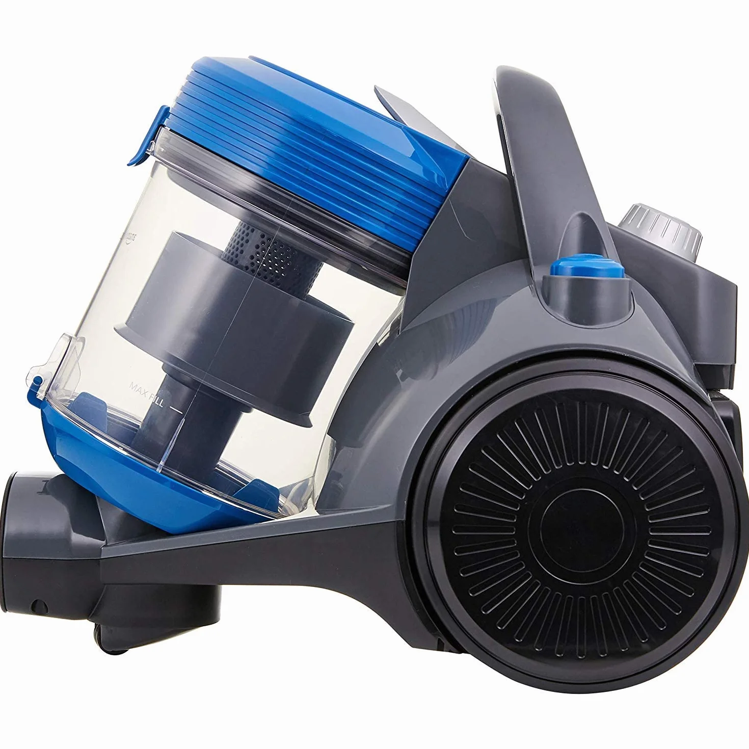 Amazon Basics – Odkurzacz cylindryczny, wydajny, kompaktowy i lekki, bez worka, do podłóg twardych i dywanowych, filtr HEPA, 700 W, 2,0 l, EU, czarny/niebieski
