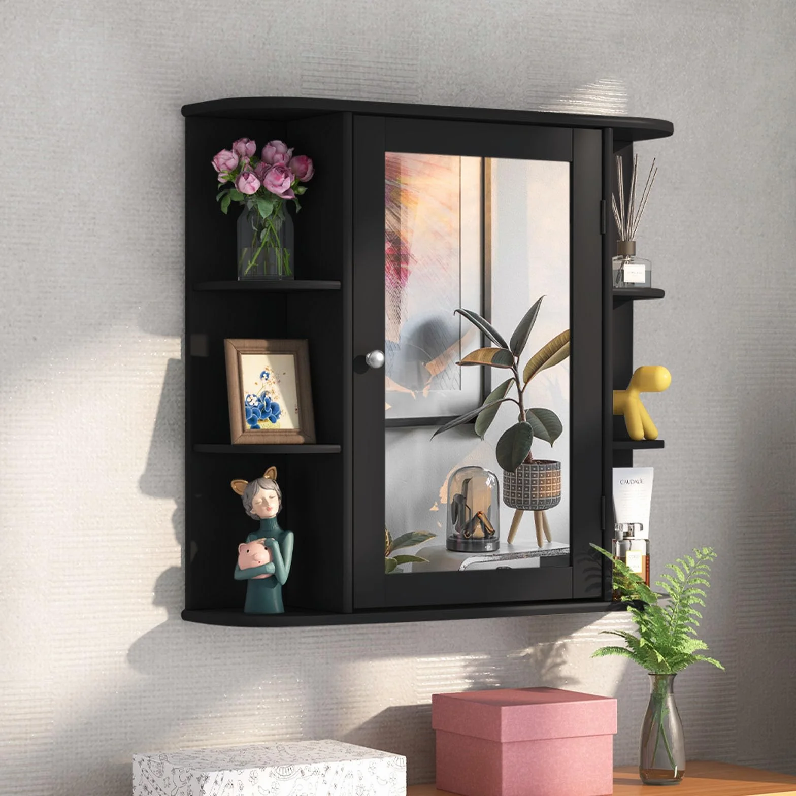 LIFEZEAL Szafka łazienkowa z lustrem 65 x 62 cm czarna