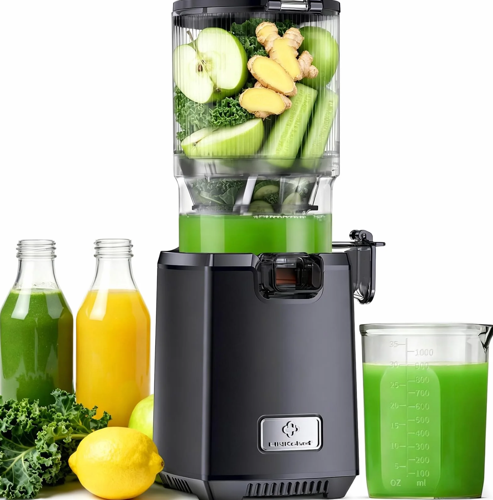 LINKChef Wyciskarka do soków na zimno, średnica 135 mm i pojemność 1,8 l, sokowirówka, całe owoce i warzywa, sokowirówka 250 W, powolna sokowirówka z automatycznym cięciem i tritanu bez BPA