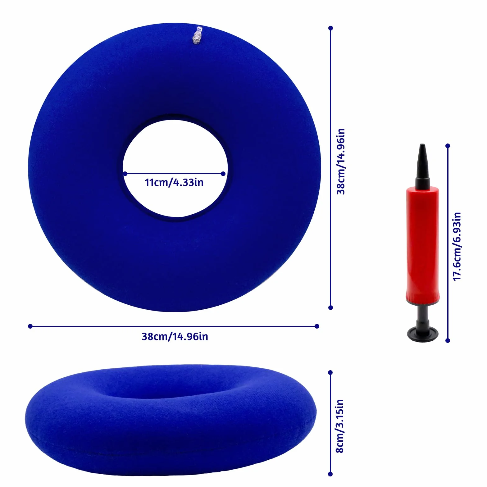 Nadmuchiwana poduszka w kształcie pączka 40 cm z pompką ręczną, miękka poduszka pierścieniowa do siedzenia lub leżenia, podróżna poduszka powietrzna na krzesło, samochód, dom lub podparcie
